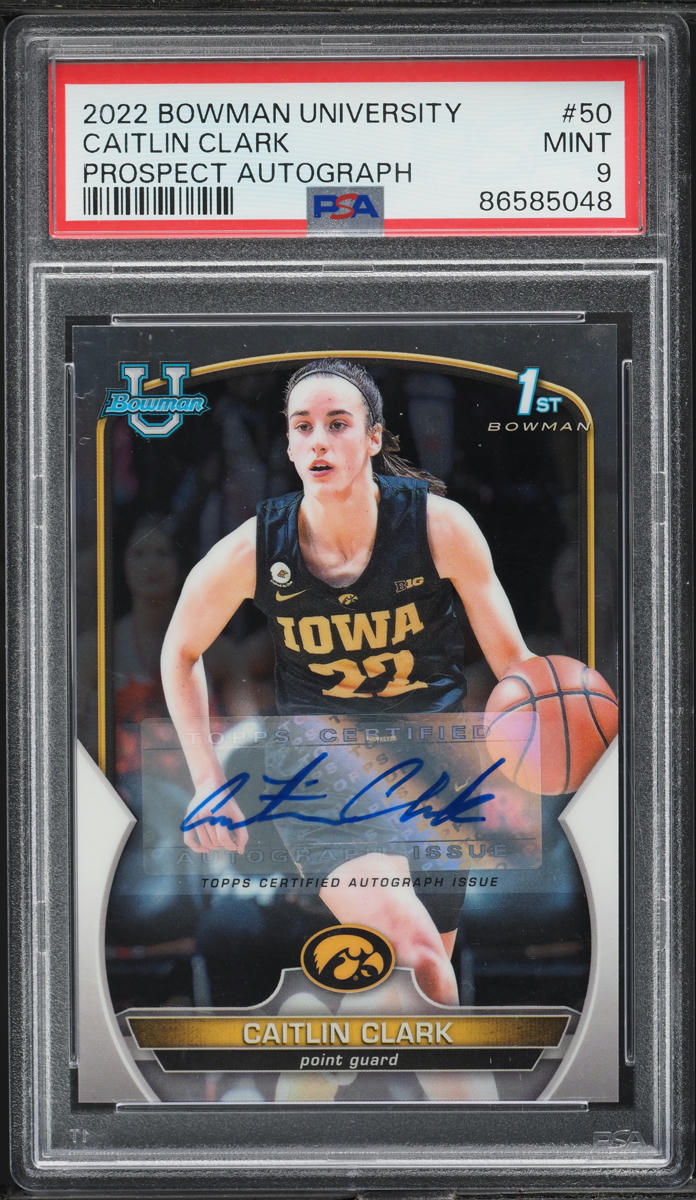 2022 Bowman Chrome University Prospect Caitlin Clark ROOKIE AUTO #50 PSA 9 MINT