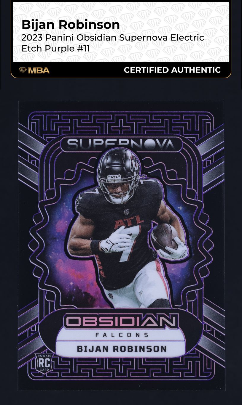 2023 Panini Obsidian Supernova E/E Purple Bijan Robinson ROOKIE /75 #11 MBA AUTH
