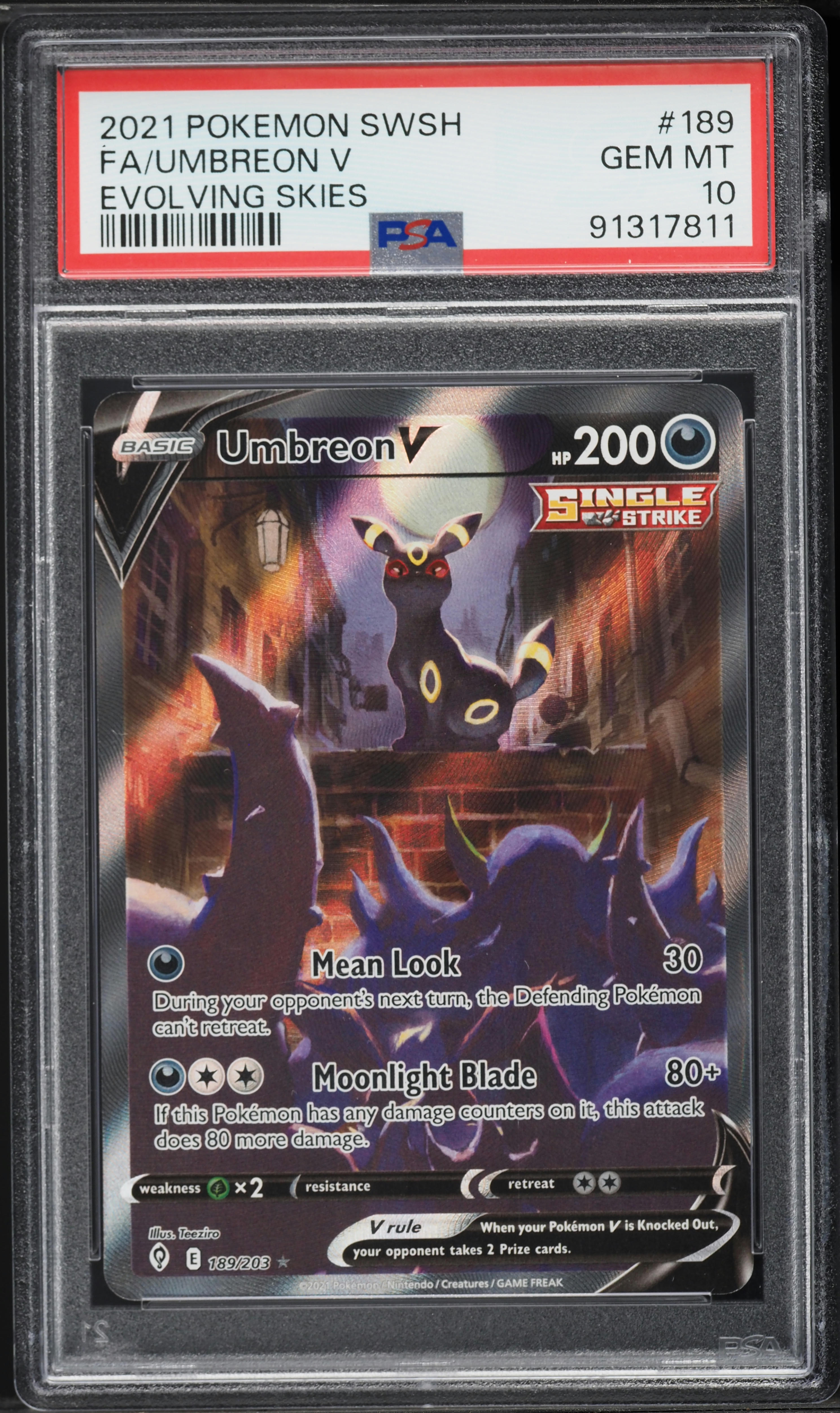 2021 Pokemon Sword & Shield Evolving Skies Alt Art Umbreon V #189 PSA 10 GEM MINT