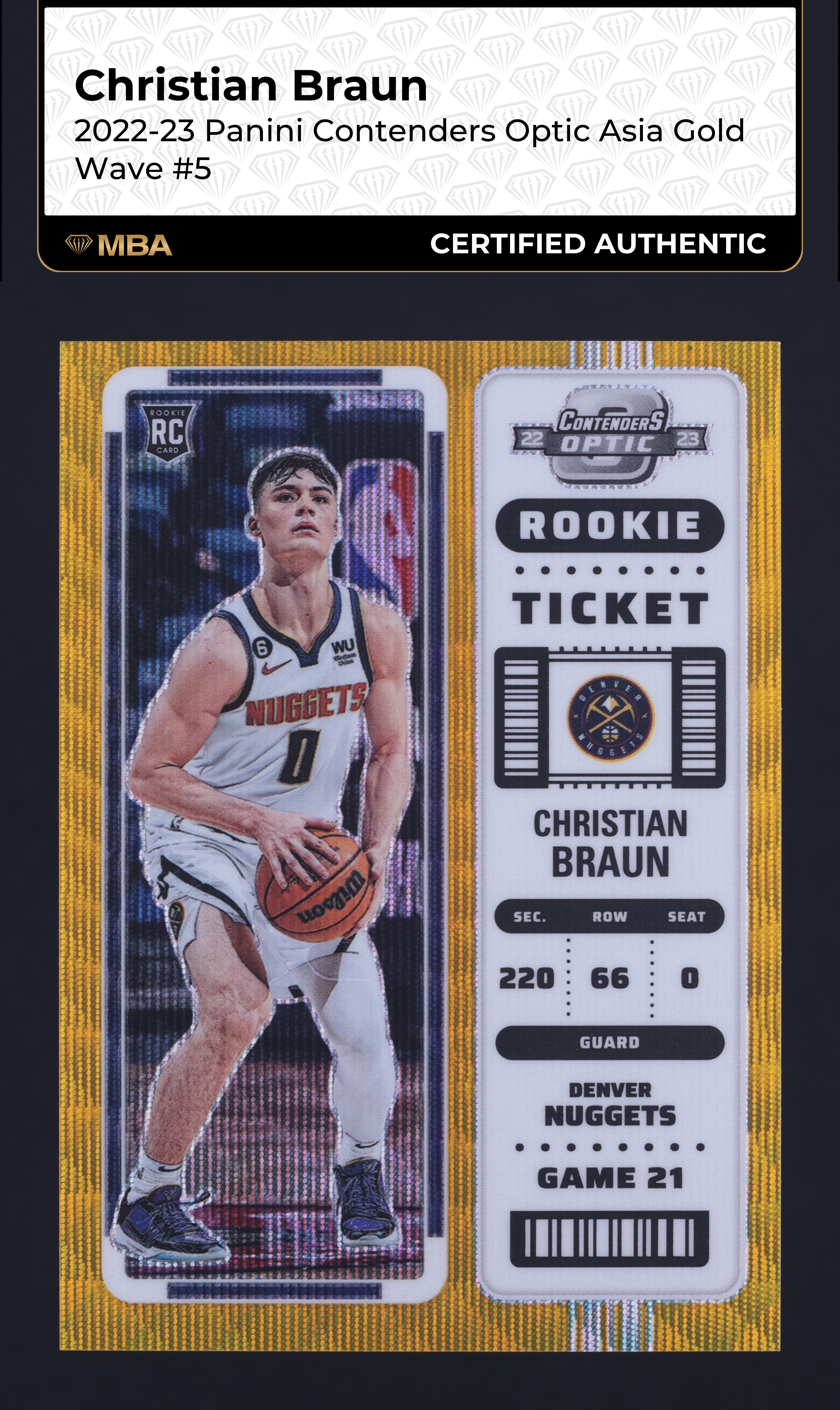 2022 Panini Contenders Optic Asia Gold Wave Christian Braun RC 1/10 #5 MBA AUTH
