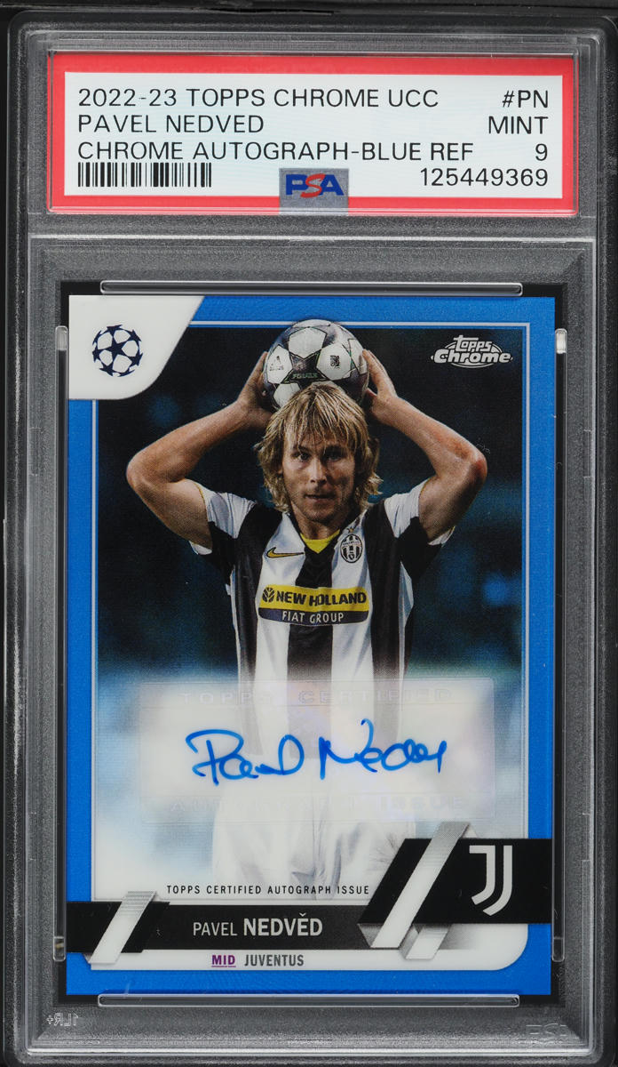 2022 Topps Chrome UEFA Club Competitions Blue Refractor Pavel Nedved AUTO /150 #CAPN PSA 9 MINT