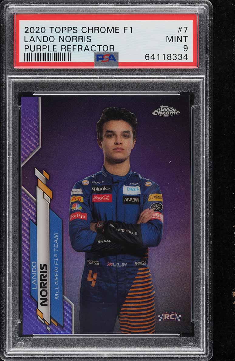 2020 Topps Chrome Formula 1 Purple Refractor Lando Norris ROOKIE /399 #7 PSA 9