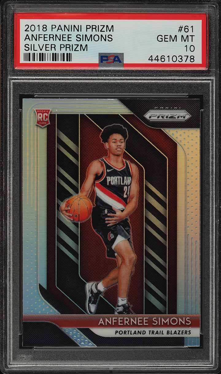 2018 Panini Prizm Silver Prizms Anfernee Simons ROOKIE RC #61 PSA 10 GEM MINT