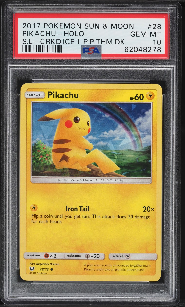 2017 Pokemon Sun & Moon Shining Legends Cracked Ice Holo Pikachu #28 PSA 10 GEM