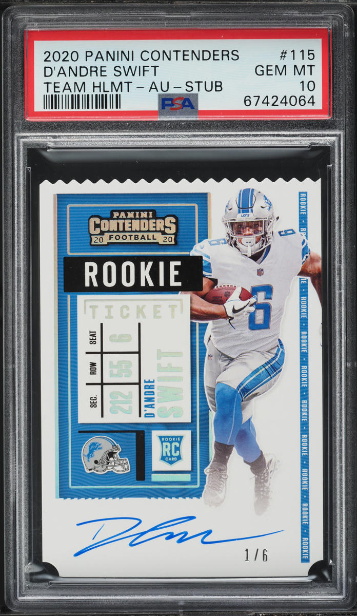 2020 Panini Contenders Team Helmet D'Andre Swift ROOKIE AUTO 1/6 #115 PSA 10 GEM