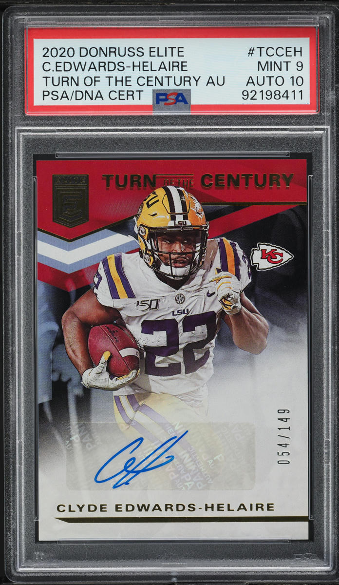 2020 Donruss Elite Turn Century Clyde Edwards-Helaire RC AUTO DNA 10 /149 PSA 9