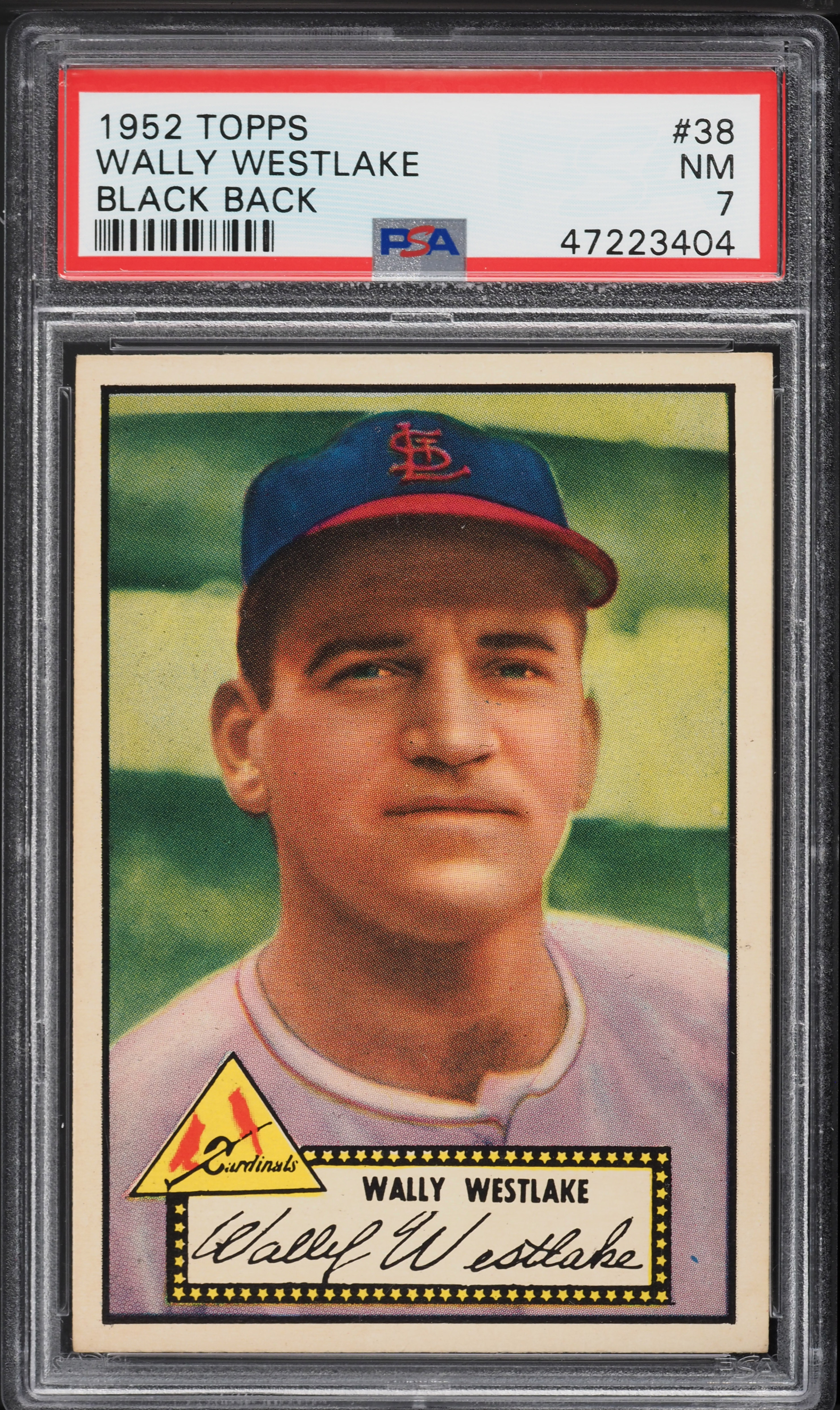 1952 Topps Wally Westlake BLACK BACK #38 PSA 7 NRMT