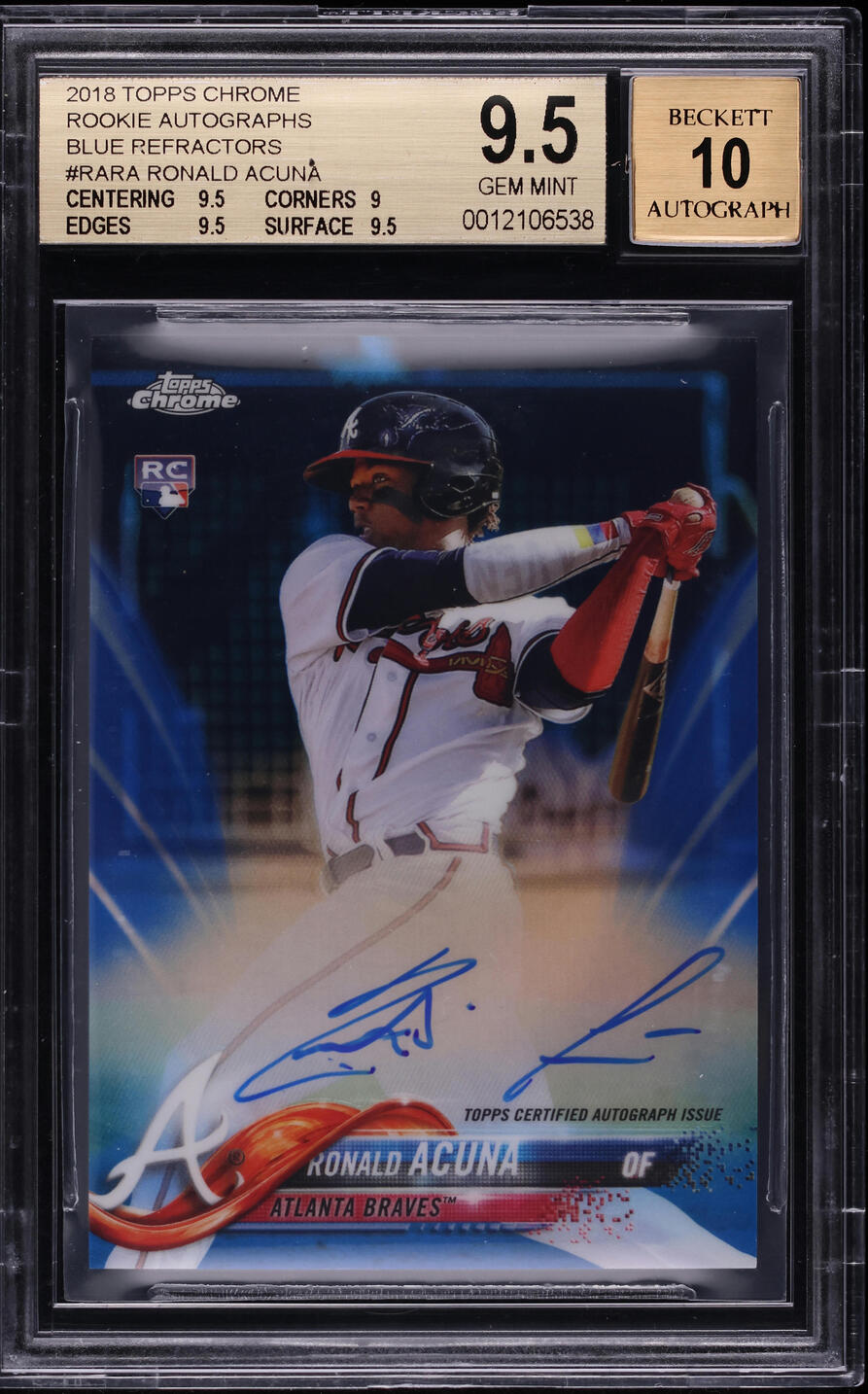 2018 Topps Chrome Blue Refractor Ronald Acuna ROOKIE AUTO /150 #RA-RA BGS 9.5