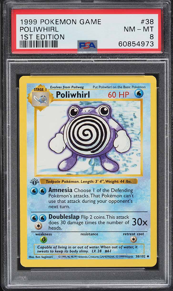 1999 Pokemon Base Set Shadowless 1st Edition Poliwhirl #38 PSA 8 NM-MT