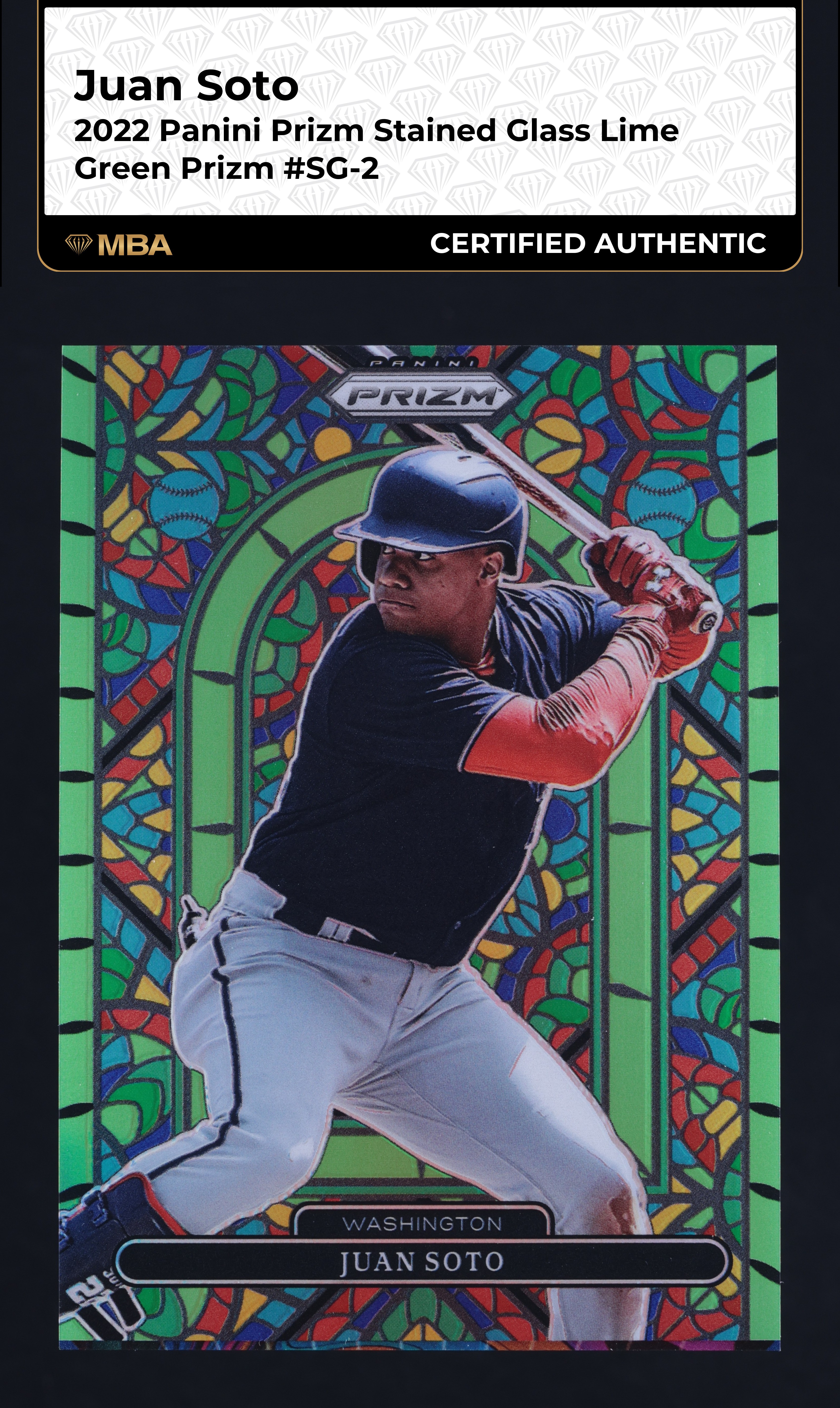 2022 Panini Prizm Stained Glass Lime Green Juan Soto /125 #SG-2 MBA AUTH