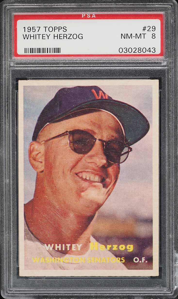 1957 Topps Whitey Herzog ROOKIE #29 PSA 8 NM-MT