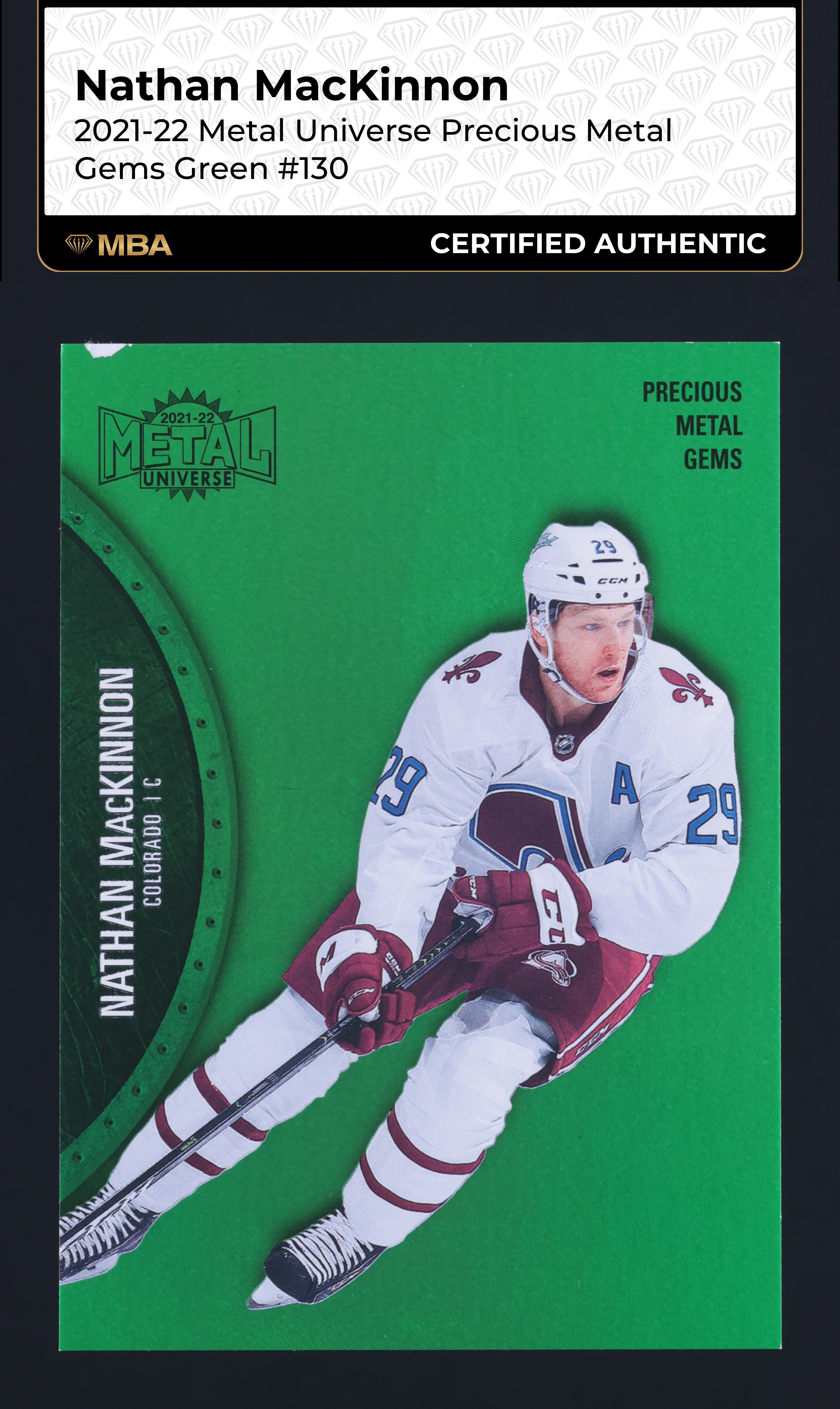 2021 Metal Universe Precious Metal Gems PMG Green Nathan MacKinnon /100 MBA AUTH