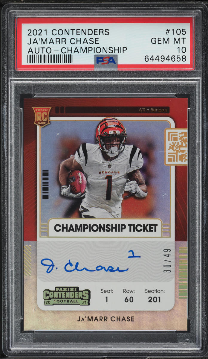 2021 Panini Contenders Championship Ja'Marr Chase ROOKIE AUTO /49 #105 PSA 10