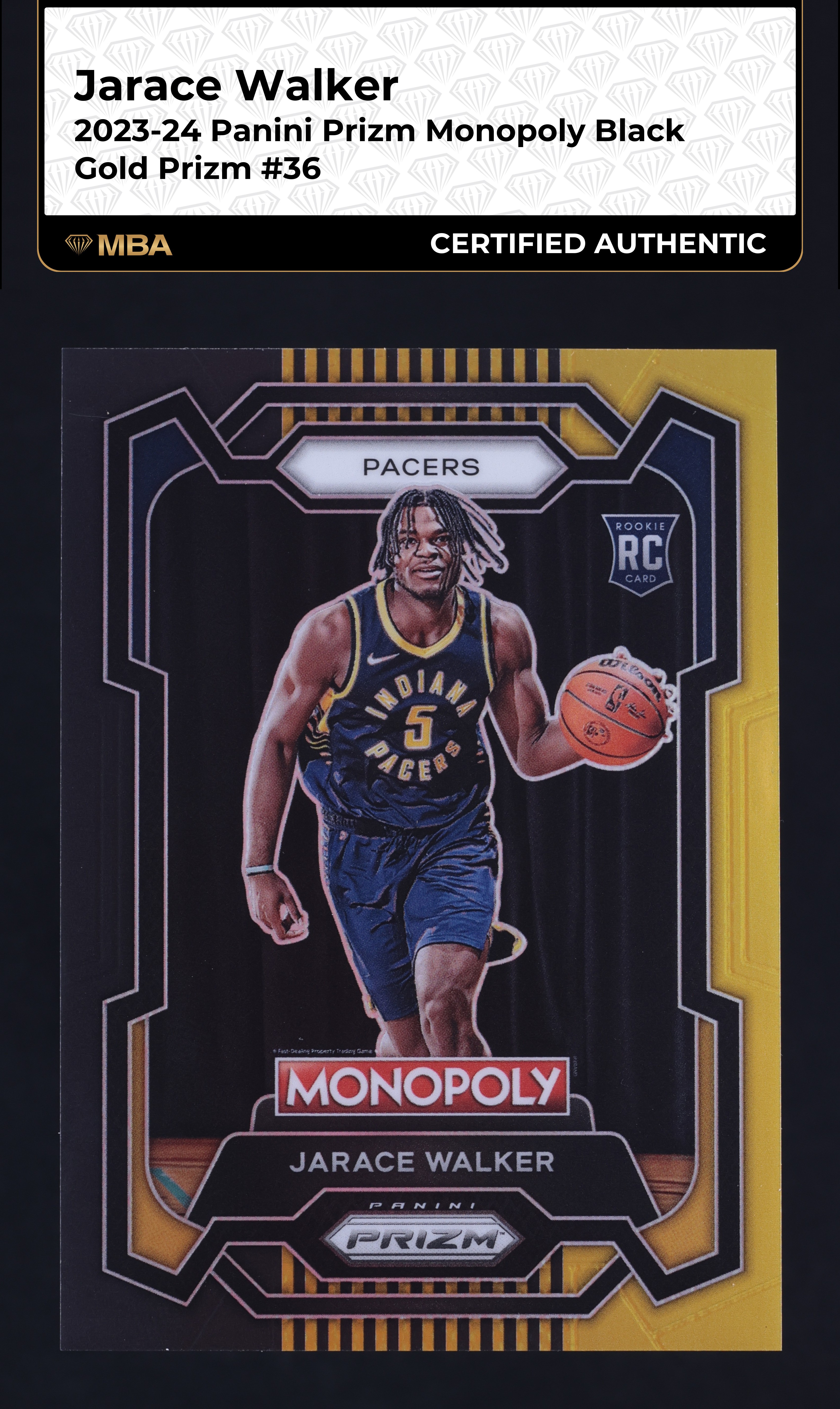 2023 Panini Prizm Monopoly Black Gold Jarace Walker ROOKIE /5 #36 MBA AUTH