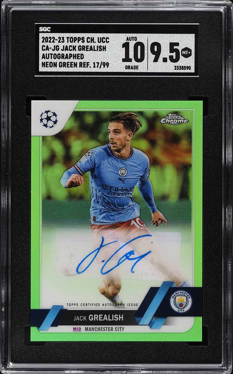 2022 Topps Chrome UEFA Neon Green Refractor Jack Grealish AUTO /99 SGC 9.5 MINT+