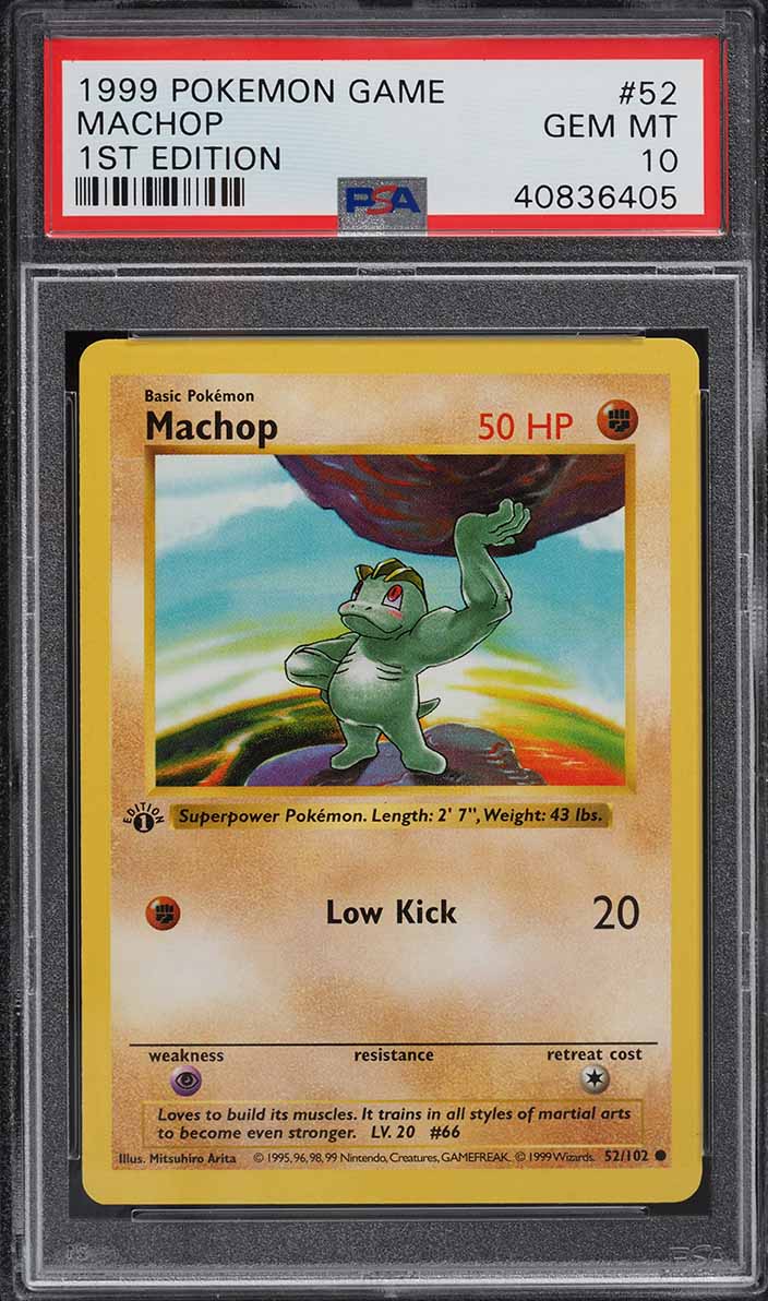 1999 Pokemon Base Set Shadowless 1st Edition Machop #52 PSA 10 GEM MINT
