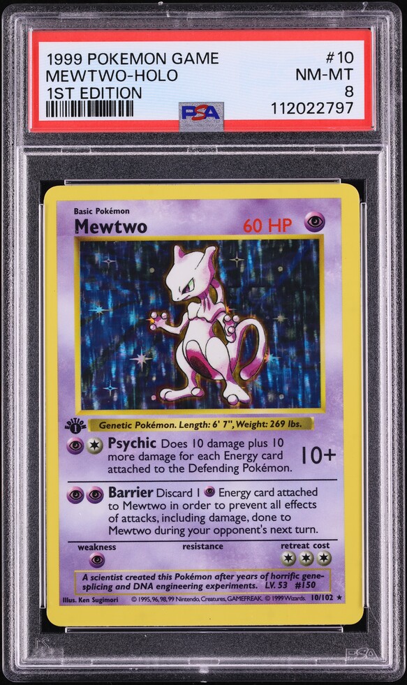 1999 Pokemon Base Set 1st Edition Holo Mewtwo #10 PSA 8 NM-MT