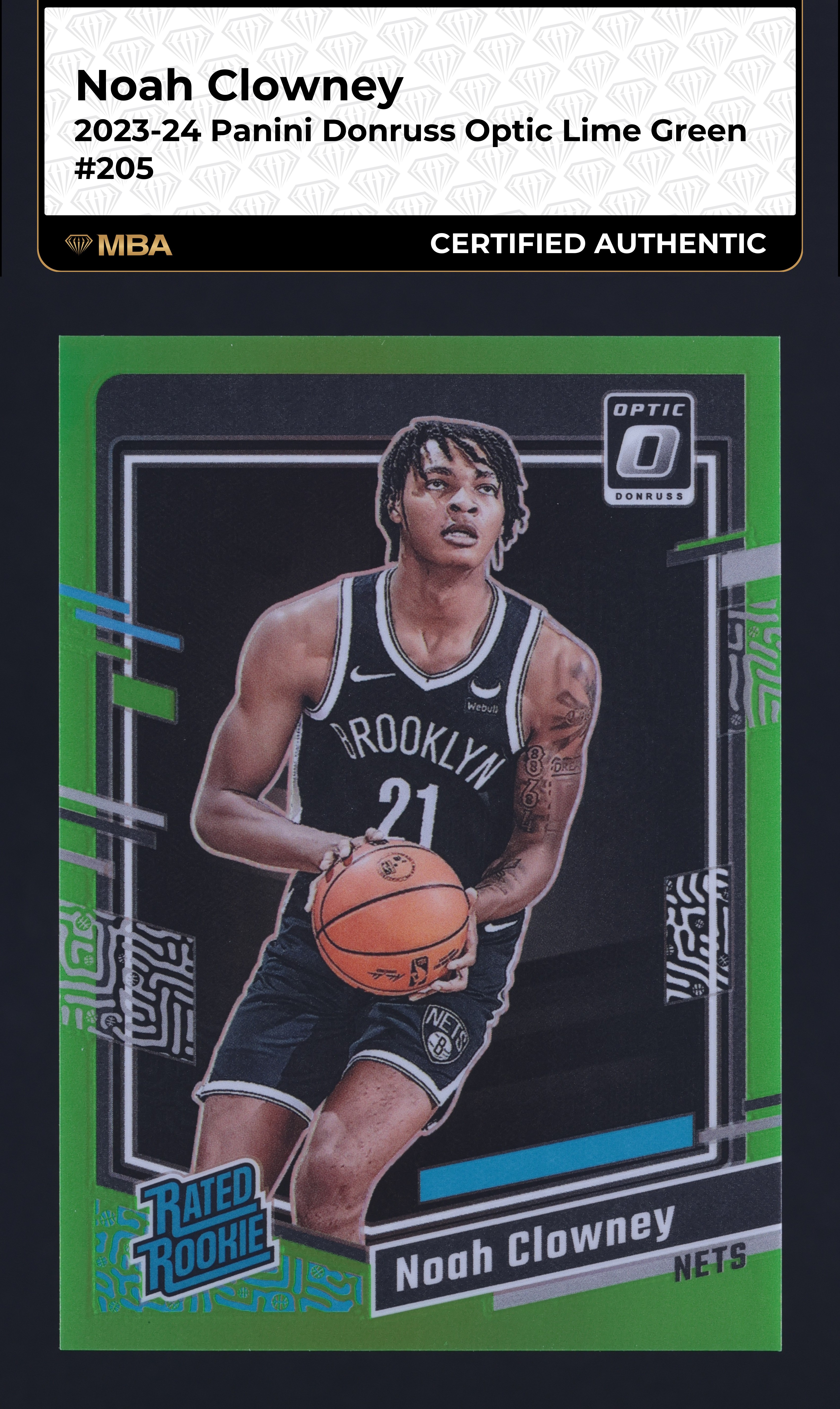 2023 Donruss Optic Lime Green Noah Clowney ROOKIE /149 #205 MBA AUTH