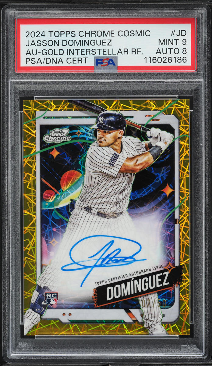 2024 Topps Chrome Cosmic Gold Inter. Jasson Dominguez RC AUTO DNA 8 /50 PSA 9