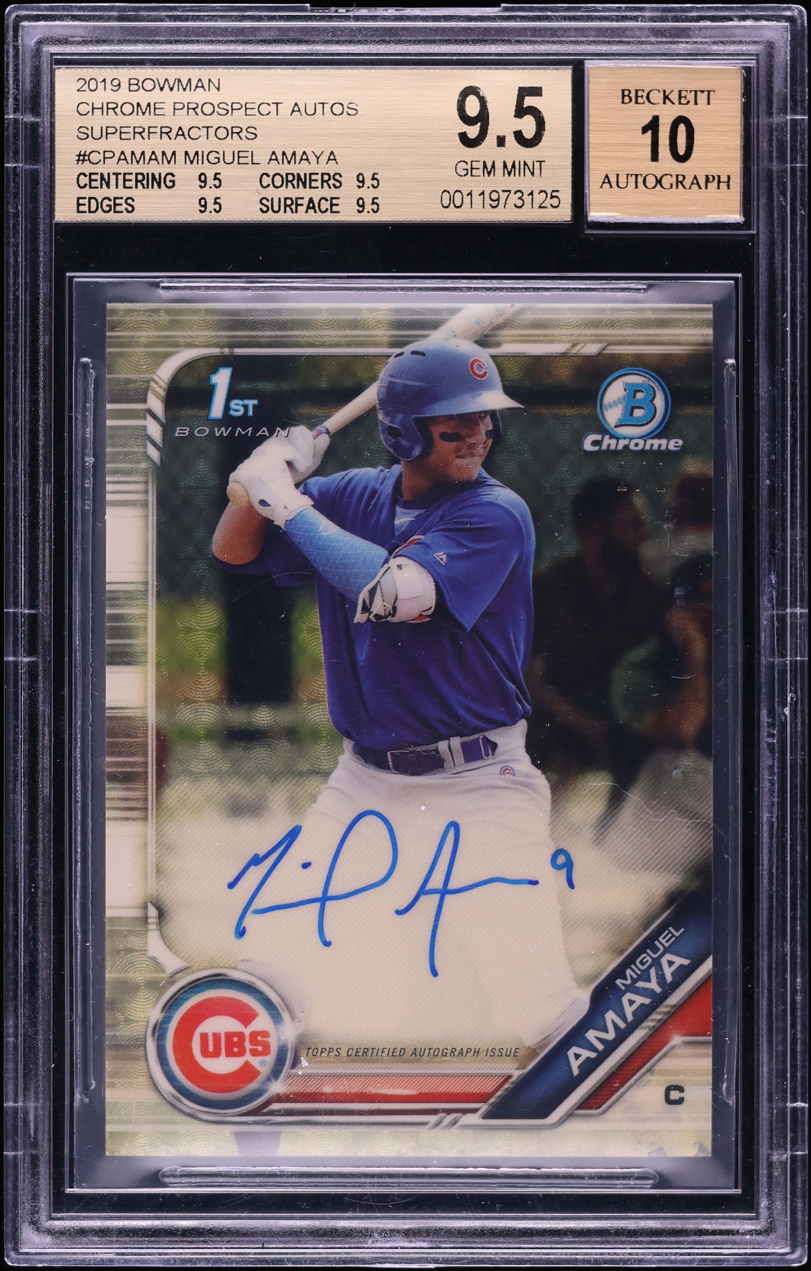 2019 Bowman Chrome Superfractor Miguel Amaya PROSPECT AUTO 1/1 BGS 9.5 GEM MINT