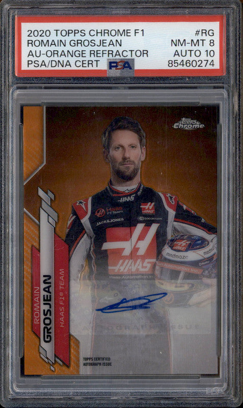 2020 Topps Chrome Formula 1 Auto Orange Refractor #RG Romain Grosjean /25 PSA 8