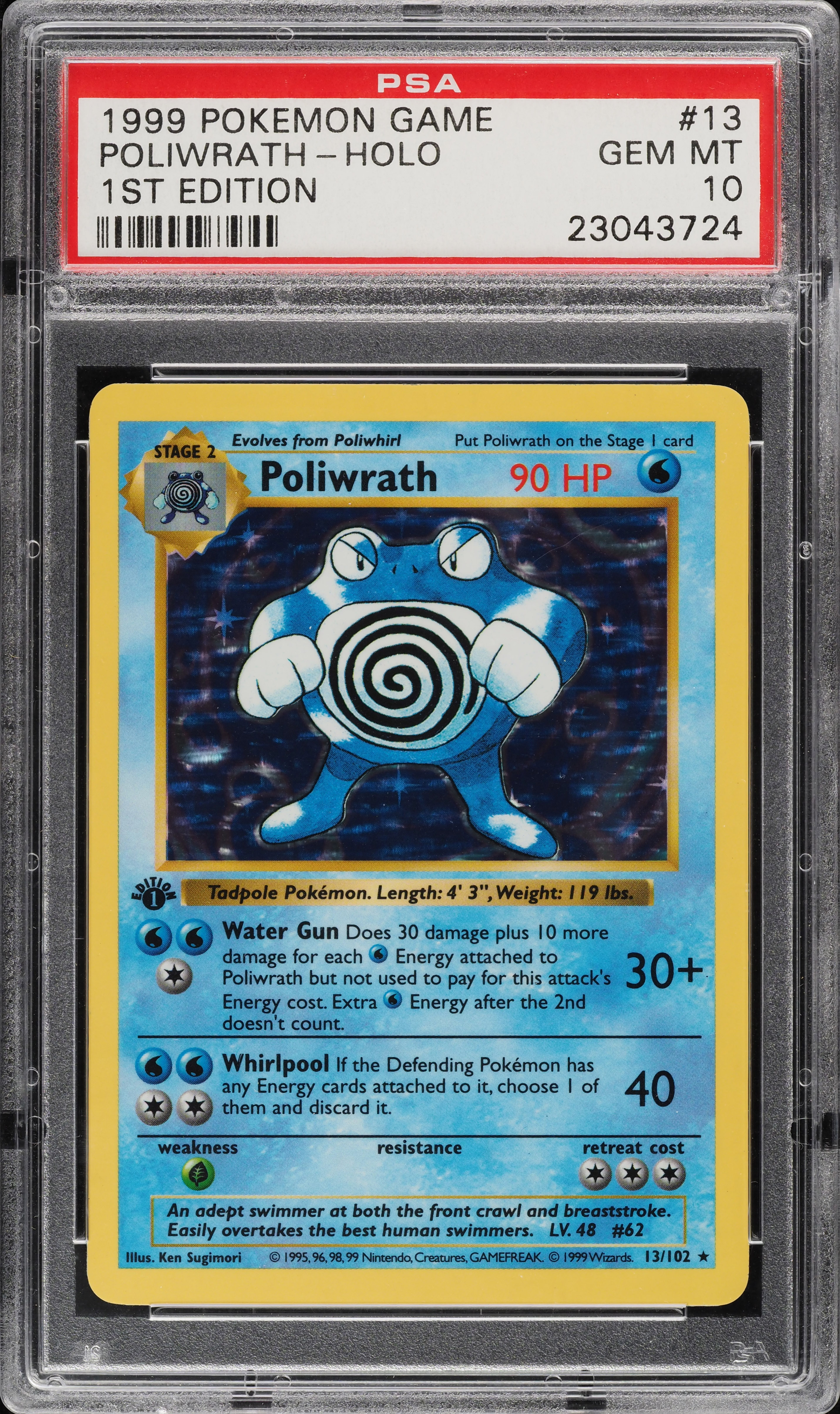 1999 Pokemon Base Set Shadowless 1st Edition Holo Poliwrath #13 PSA 10 GEM MINT