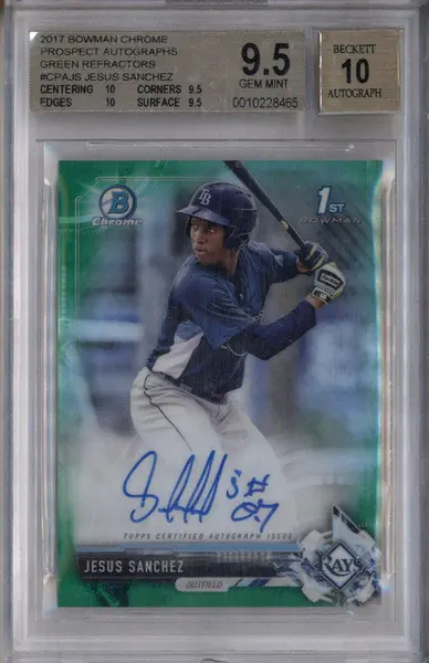 2017 Bowman Chrome Prospect Auto Green Refractors Jesus Sanchez RC /99 BGS 9.5
