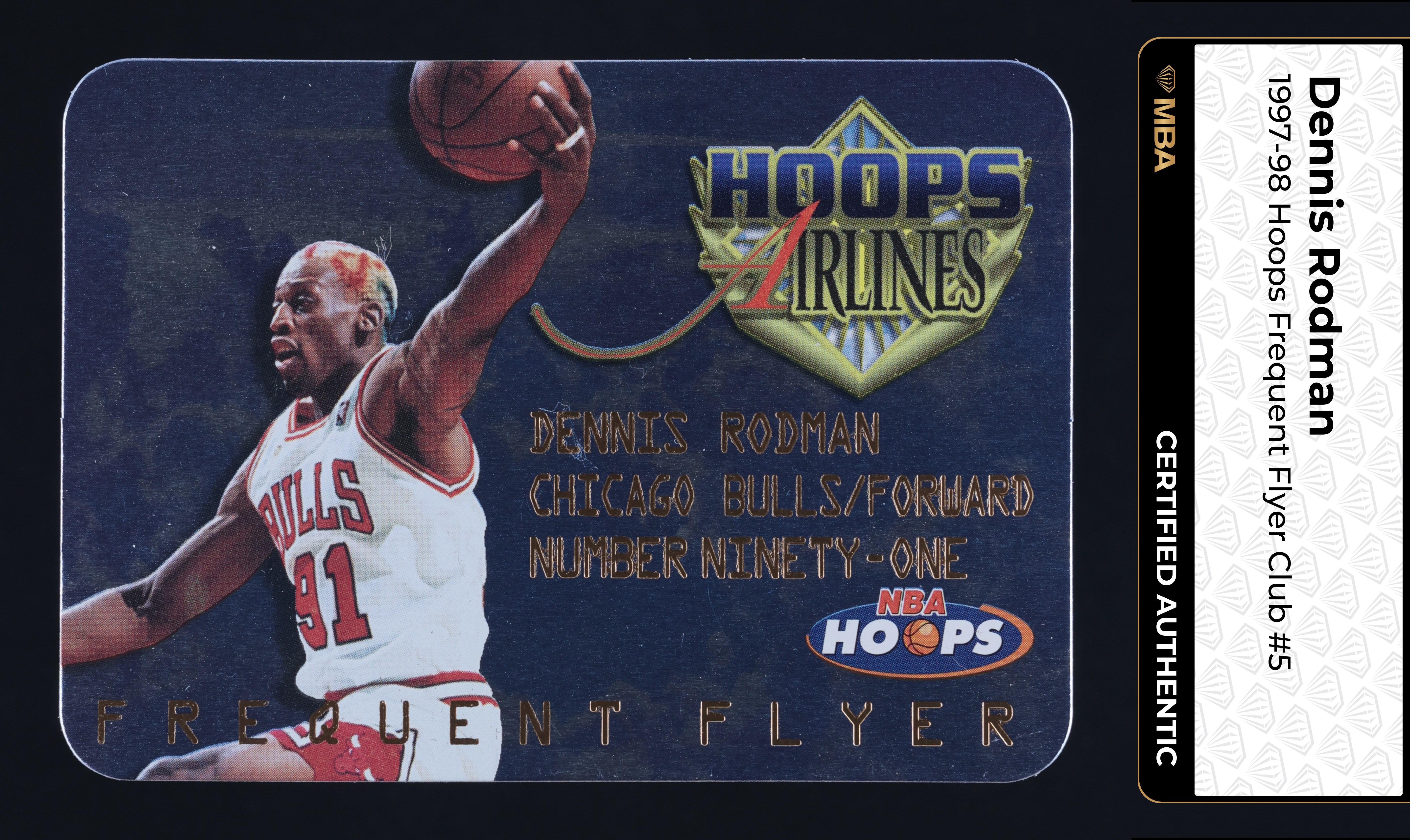 1997 Hoops Frequent Flyer Club Dennis Rodman #5 MBA AUTH