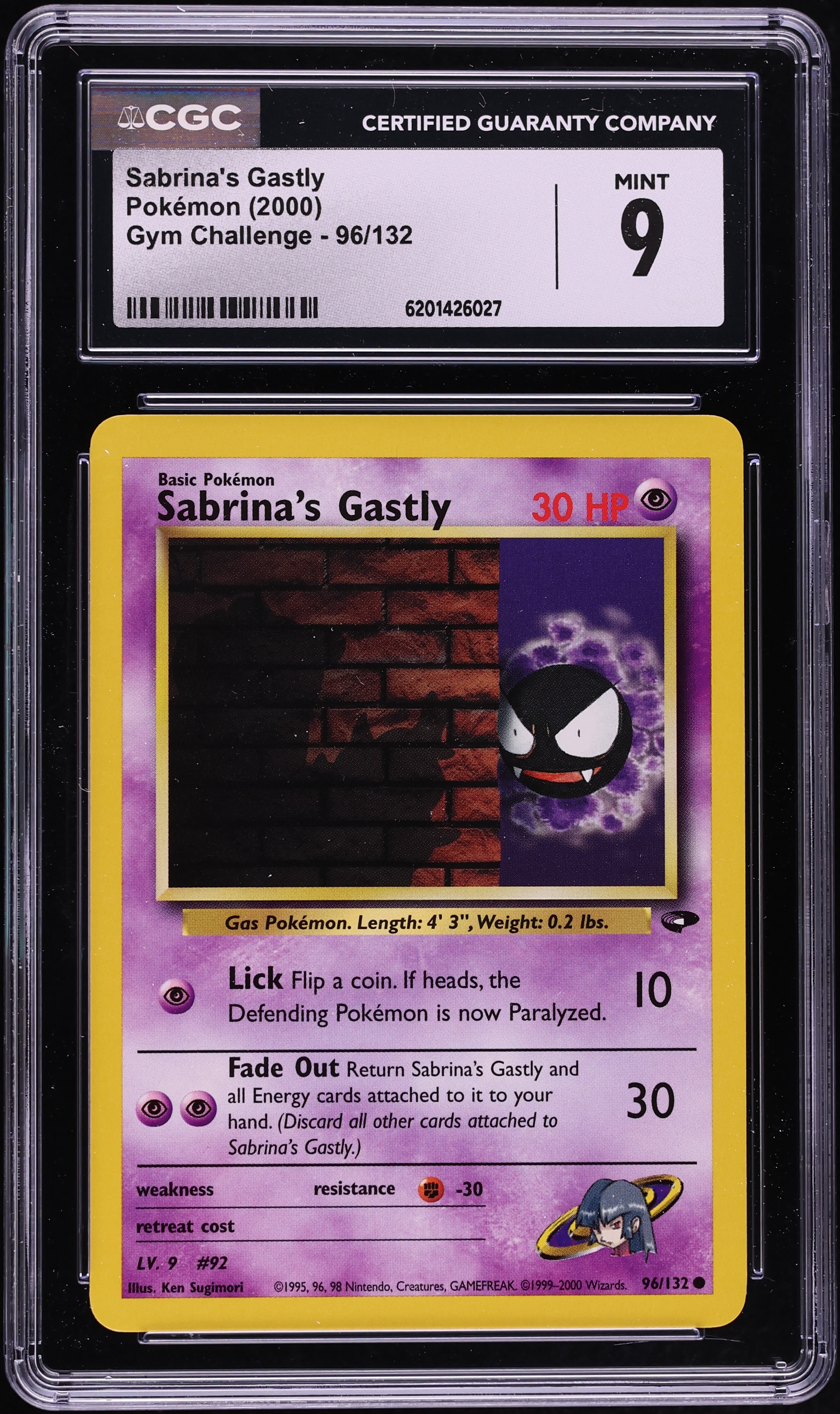 2000 Pokemon Gym Challenge Sabrina's Gastly #96 CGC 9 MINT