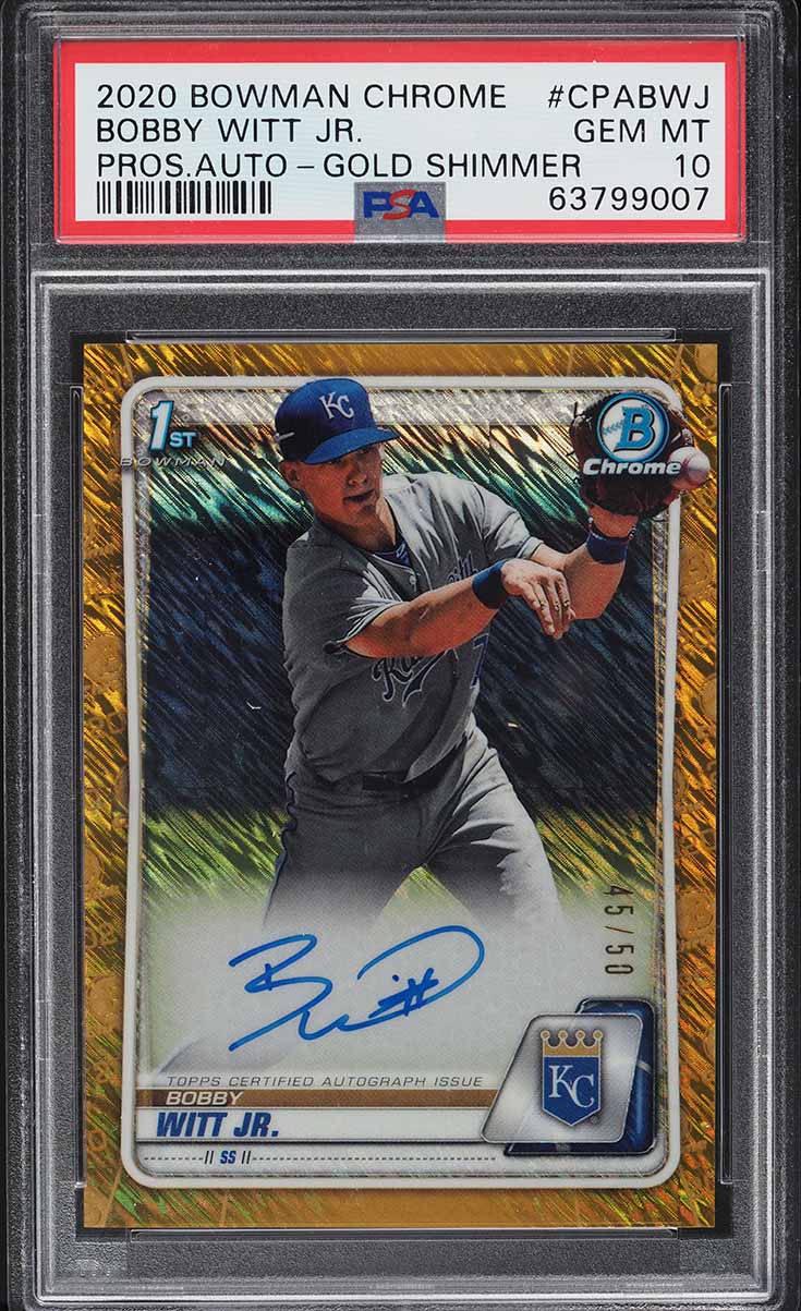 2020 Bowman Chrome Gold Shimmer Refractor Bobby Witt Jr. ROOKIE AUTO /50 PSA 10