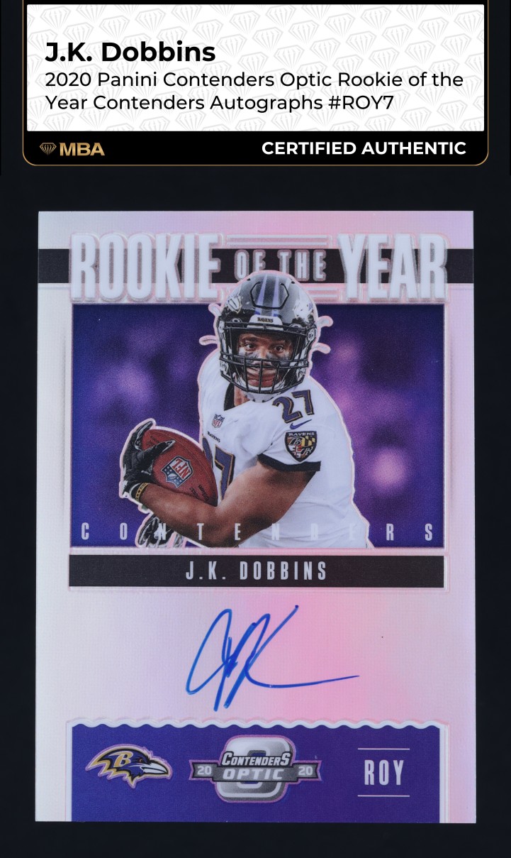 2020 Panini Contenders Optic ROY J.K. Dobbins ROOKIE AUTO /99 #ROY7 MBA AUTH