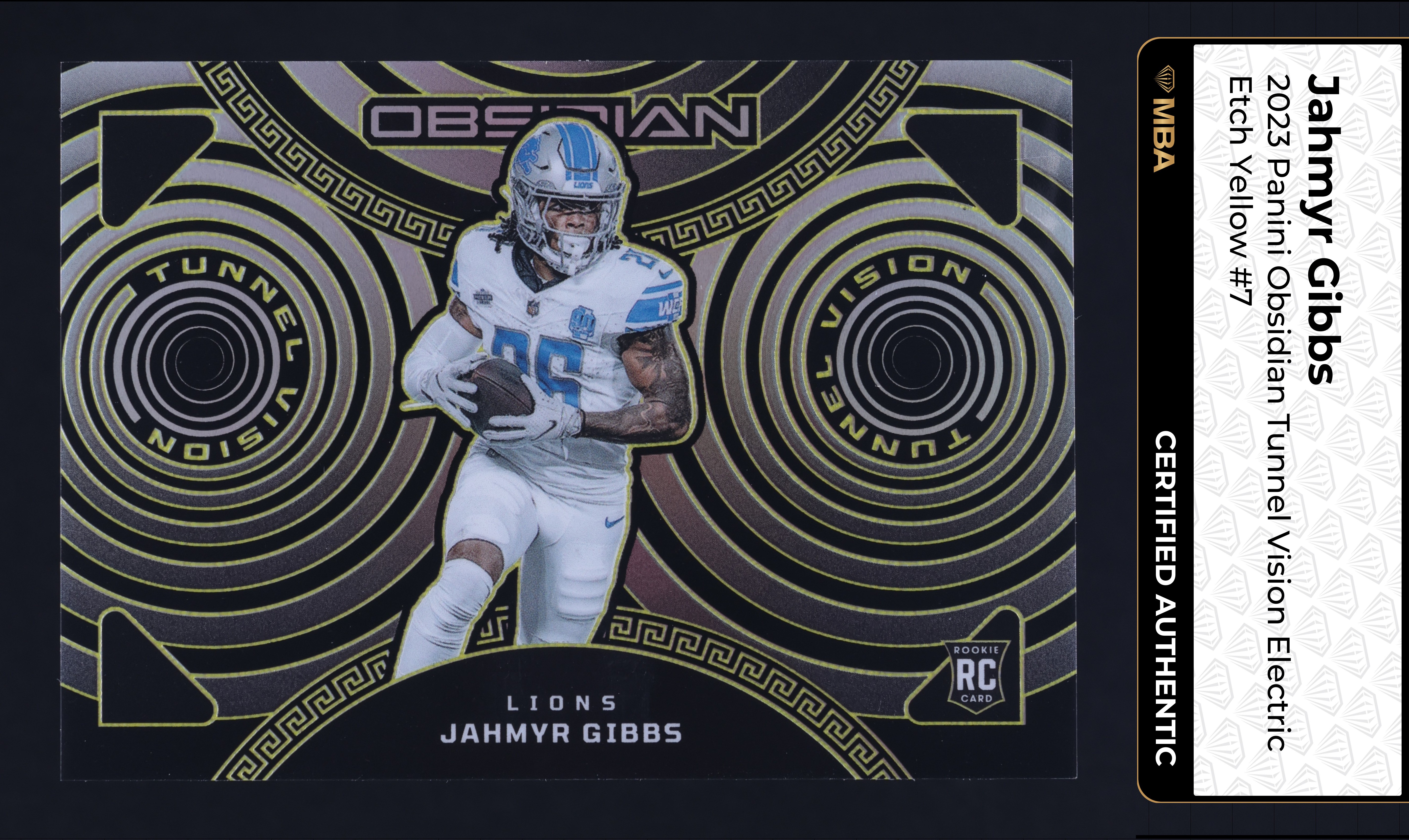 2023 Panini Obsidian Tunnel Vision E/E Yellow Jahmyr Gibbs ROOKIE 1/25 MBA AUTH