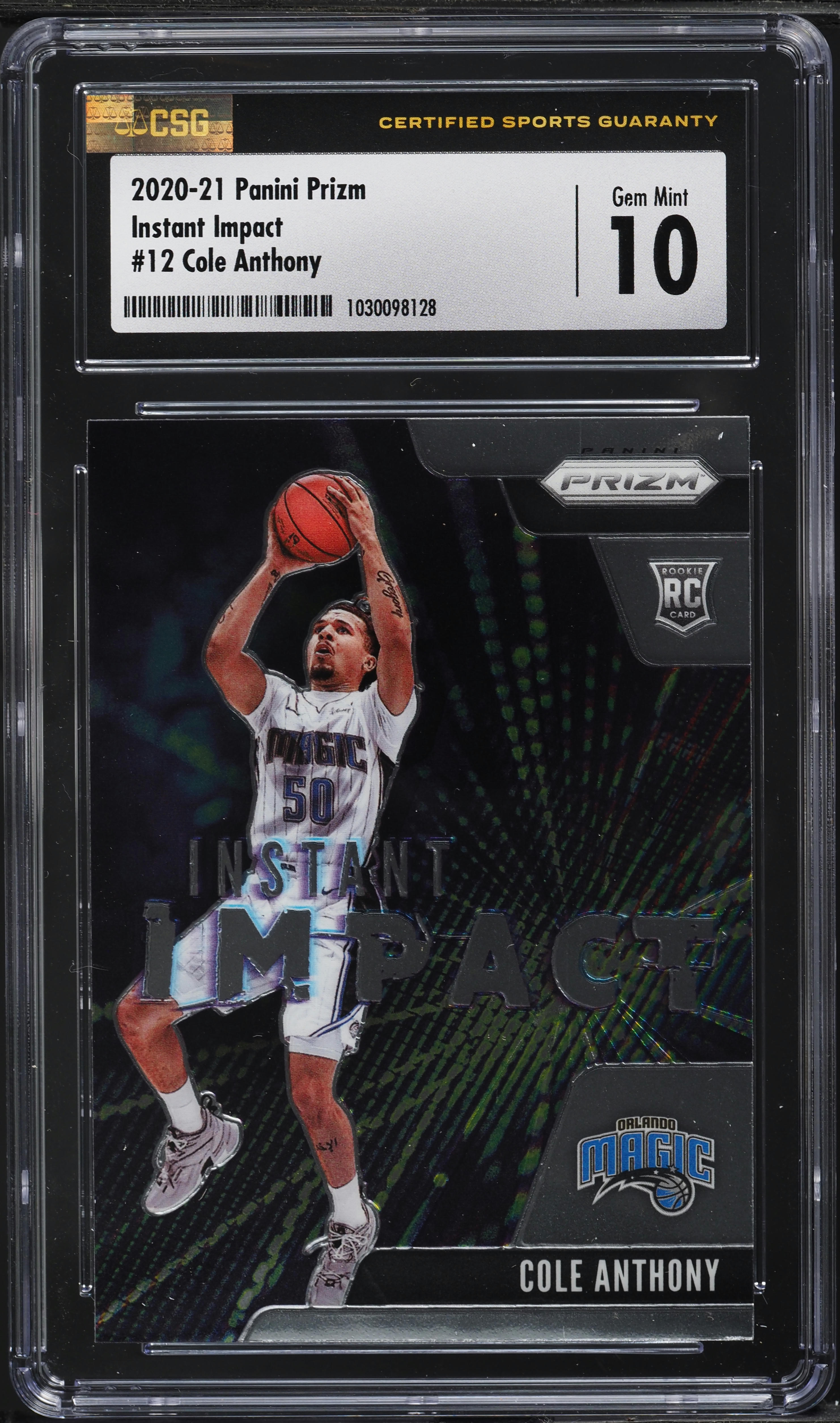 2020 Panini Prizm Instant Impact Cole Anthony ROOKIE #12 CSG 10 GEM MINT