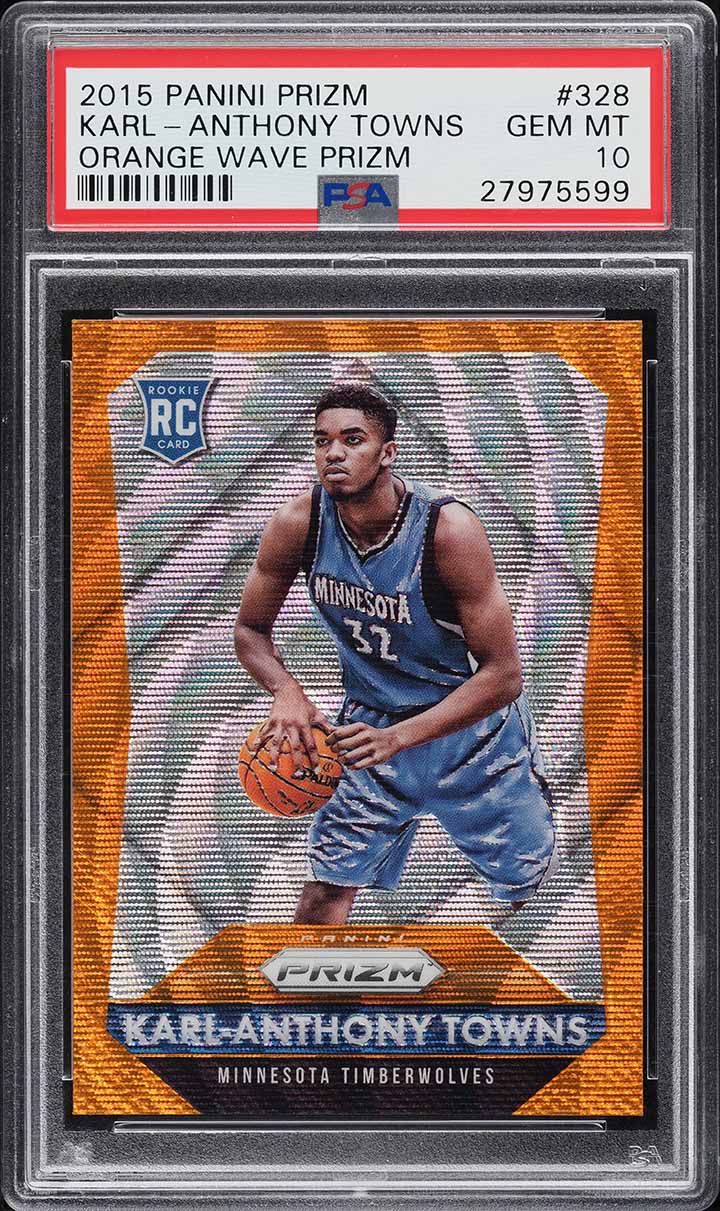 2015 Panini Prizm Orange Wave Karl-Anthony Towns ROOKIE #328 PSA 10 GEM MINT