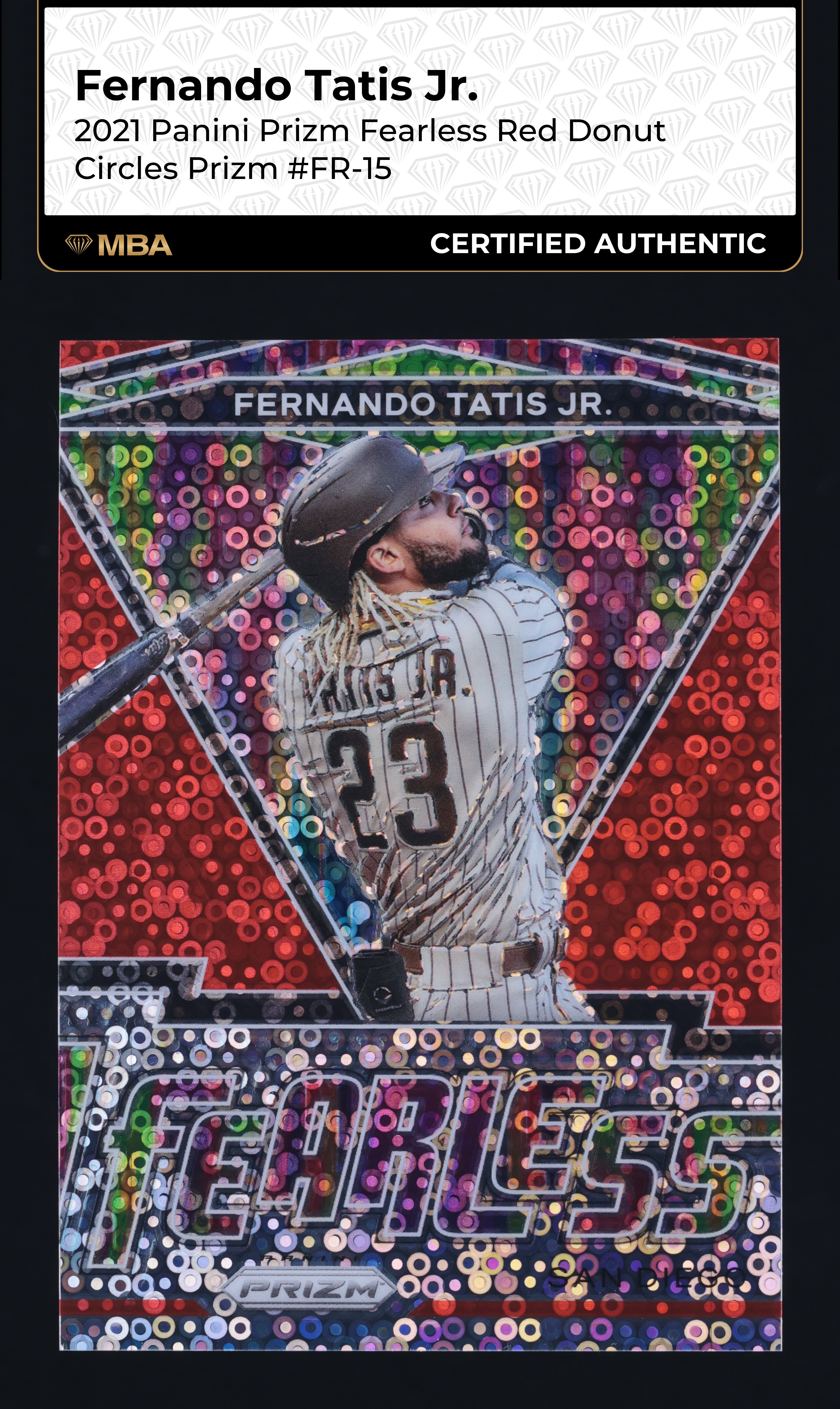 2021 Panini Prizm Fearless Red Donut Circles Fernando Tatis Jr. /99 MBA AUTH