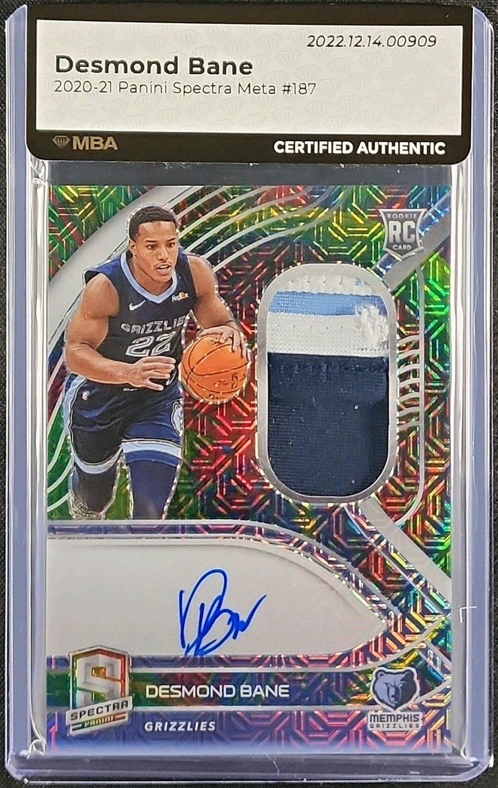 2020 Panini Spectra Meta Desmond Bane ROOKIE PATCH AUTO /25 #187 MBA AUTH