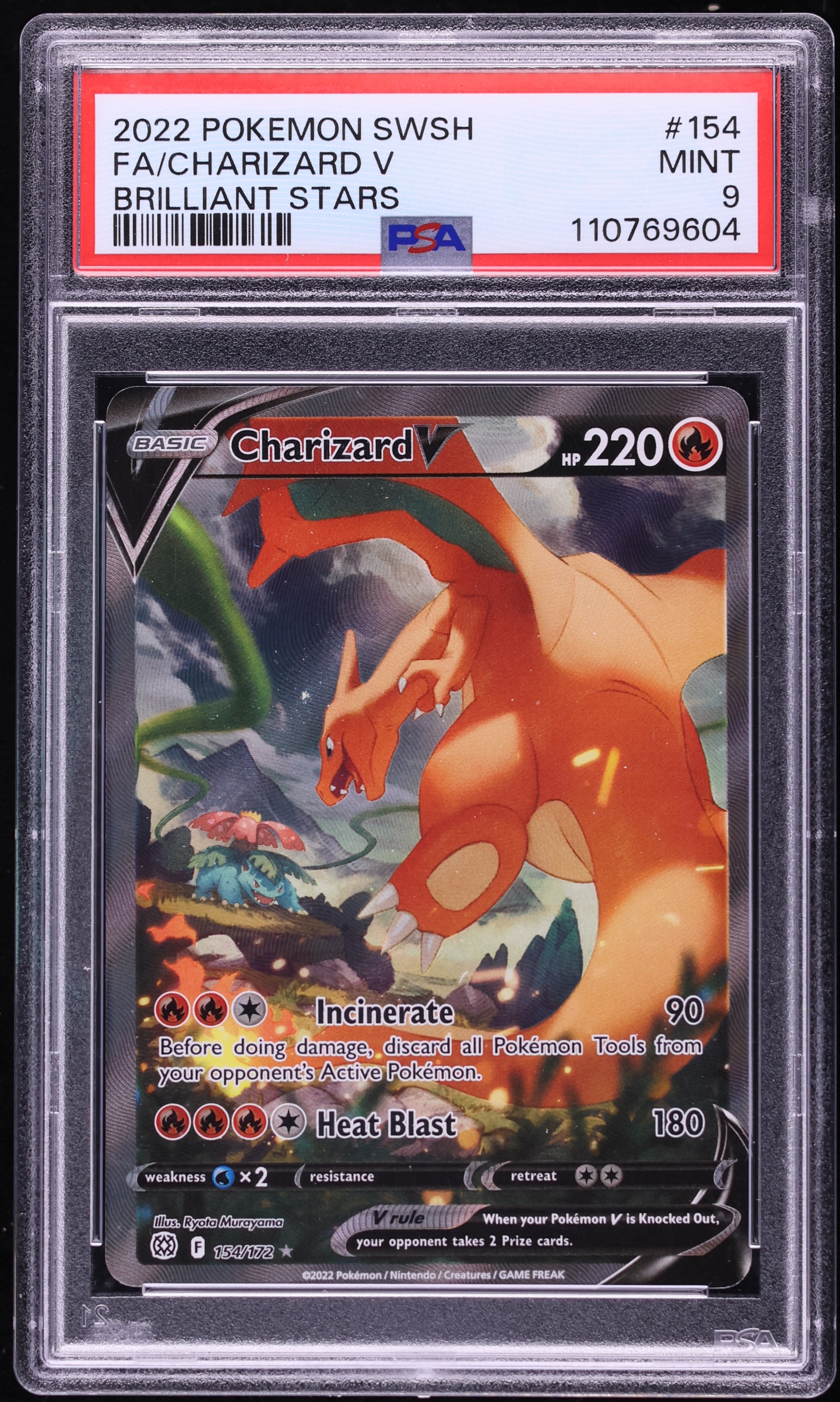 2022 Pokemon Sword & Shield Brilliant Stars Full Art Charizard V #154 PSA 9 MINT