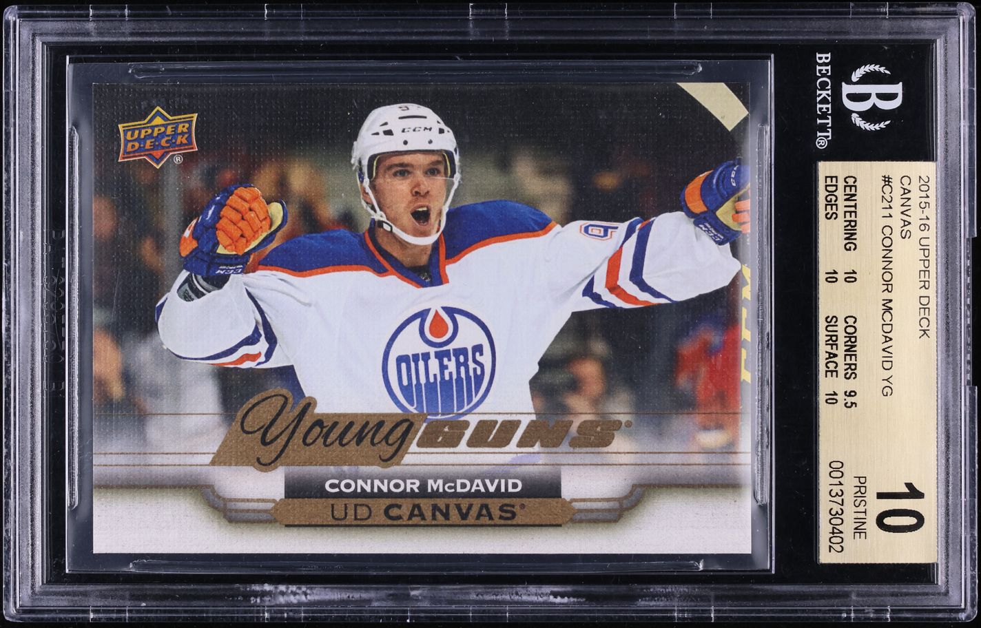 2015 Upper Deck Canvas Young Guns Connor McDavid ROOKIE #C211 BGS 10 PRISTINE