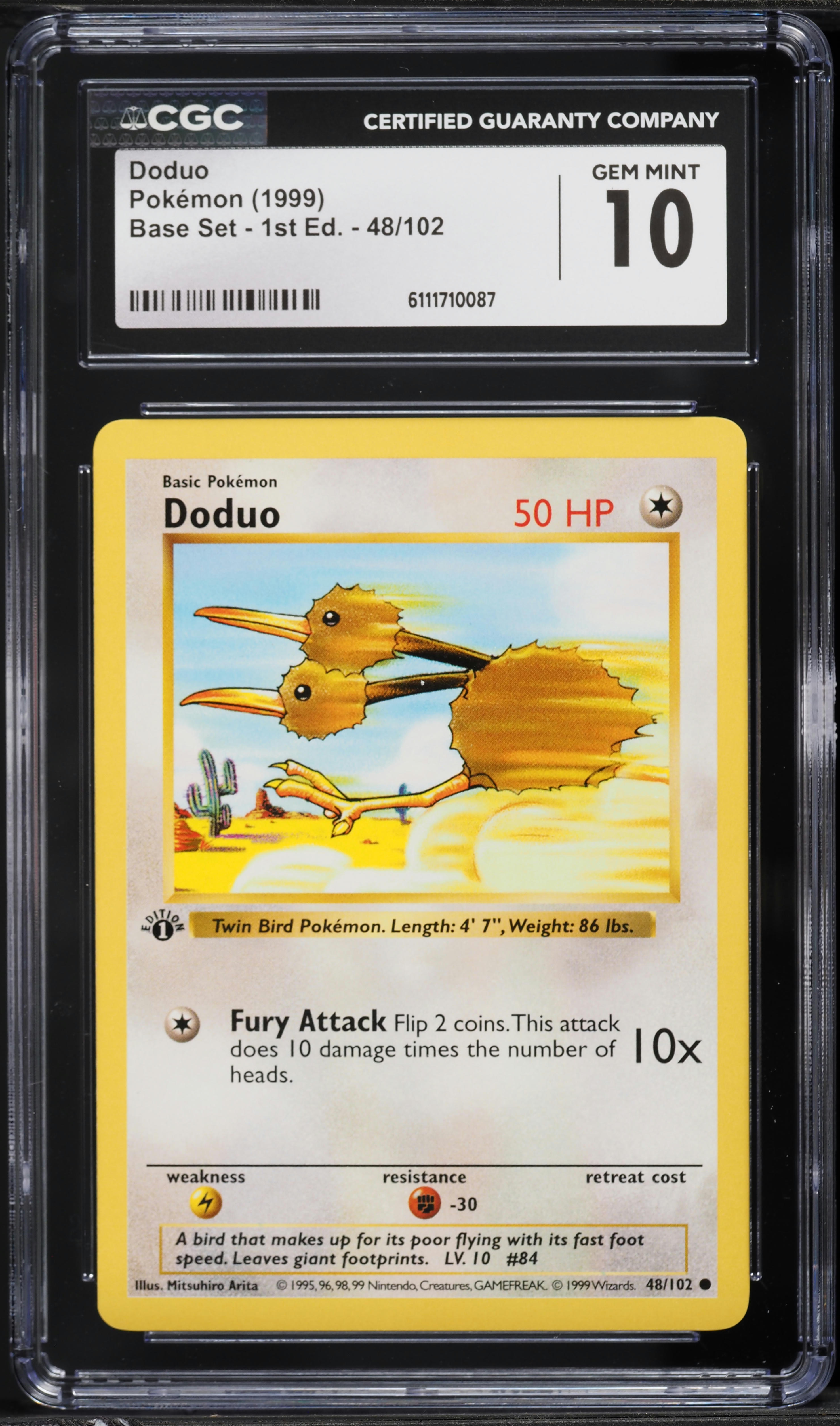 1999 Pokemon Base Set Shadowless 1st Edition Doduo #48 CGC 10 GEM MINT