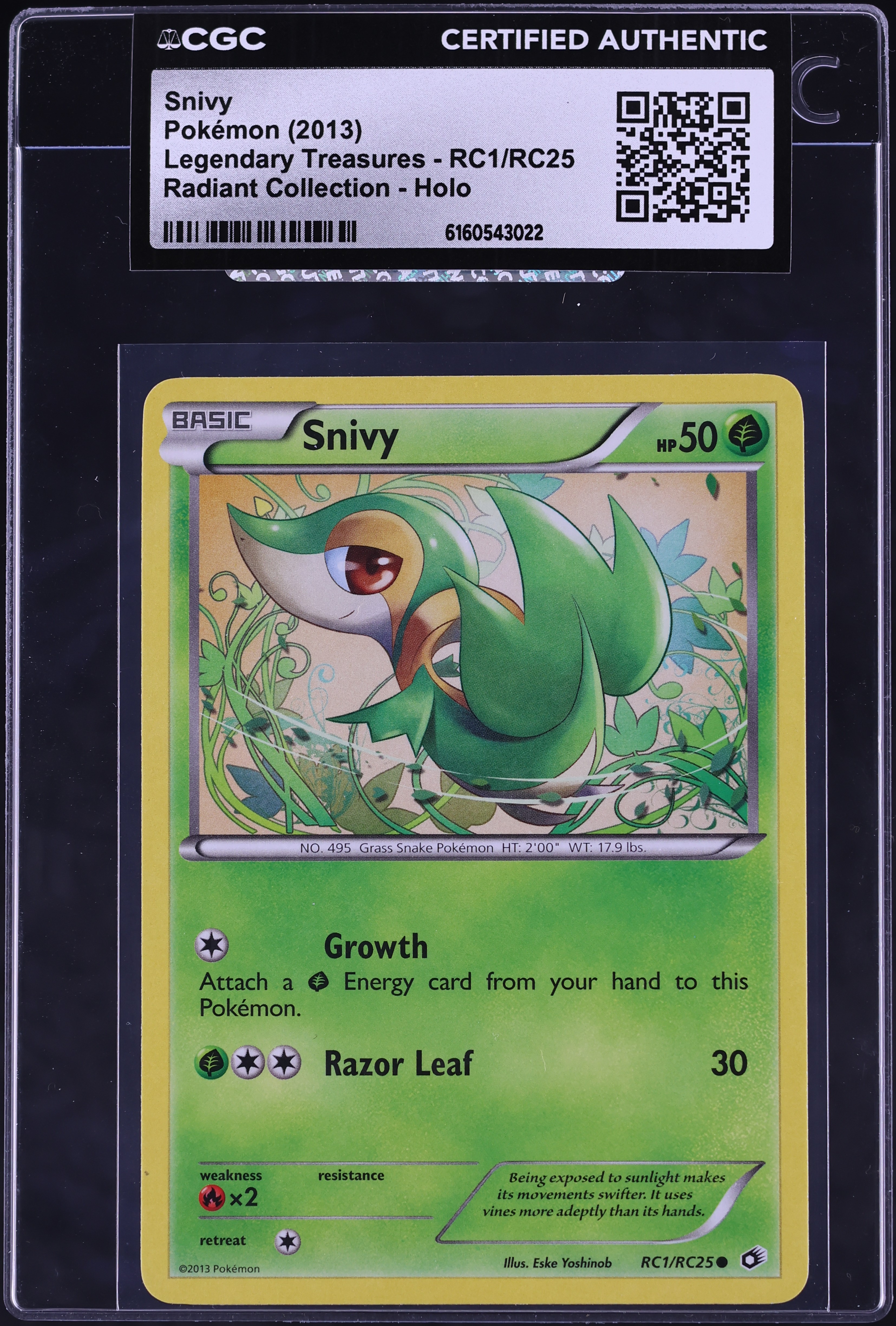 2013 Pokemon Black & White Legendary Treasures Radiant Collection Holo Snivy #RC1 CGC AUTH