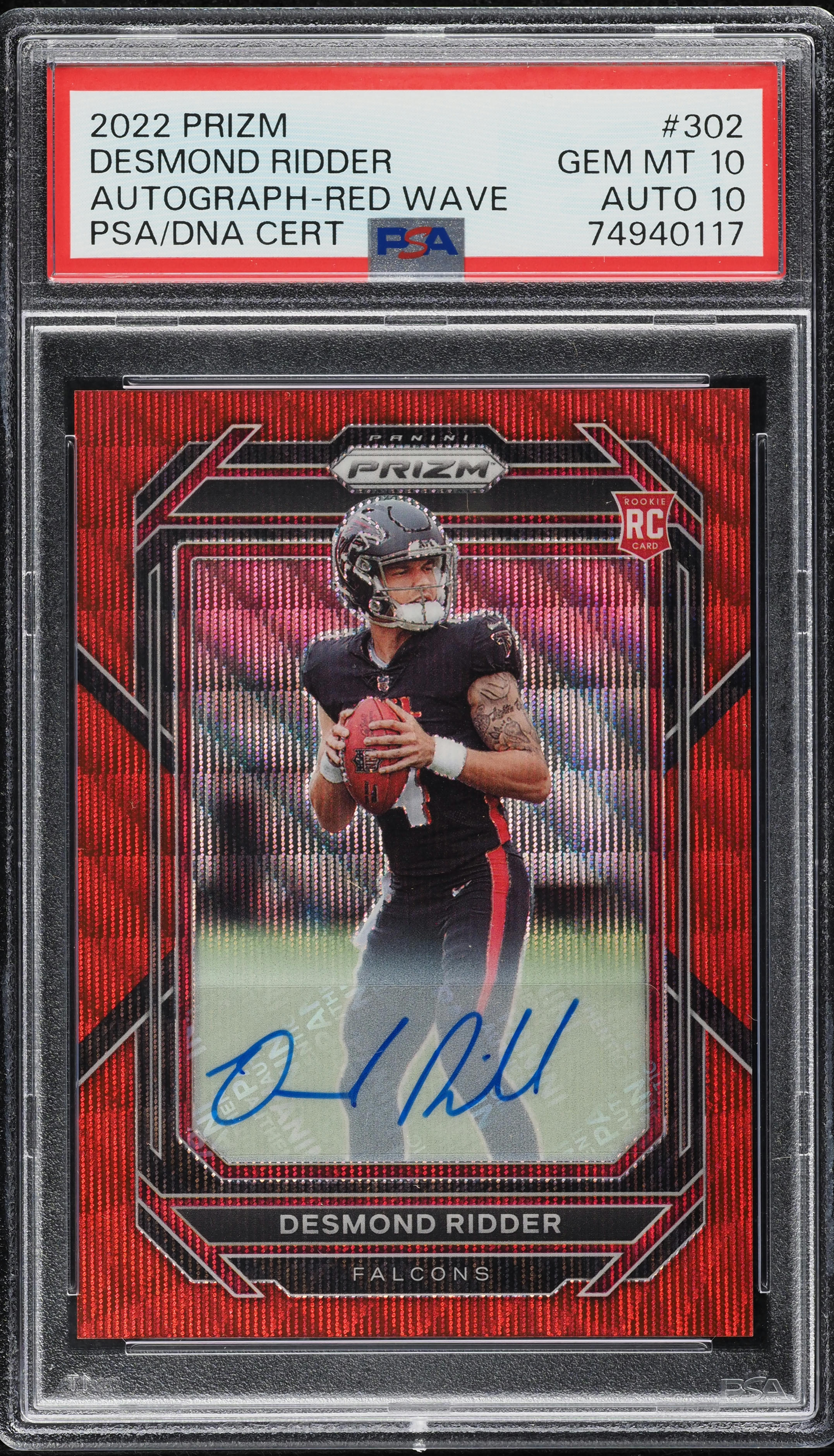 2022 Panini Prizm Red Wave Desmond Ridder ROOKIE AUTO DNA 10 /149 #302 PSA 10
