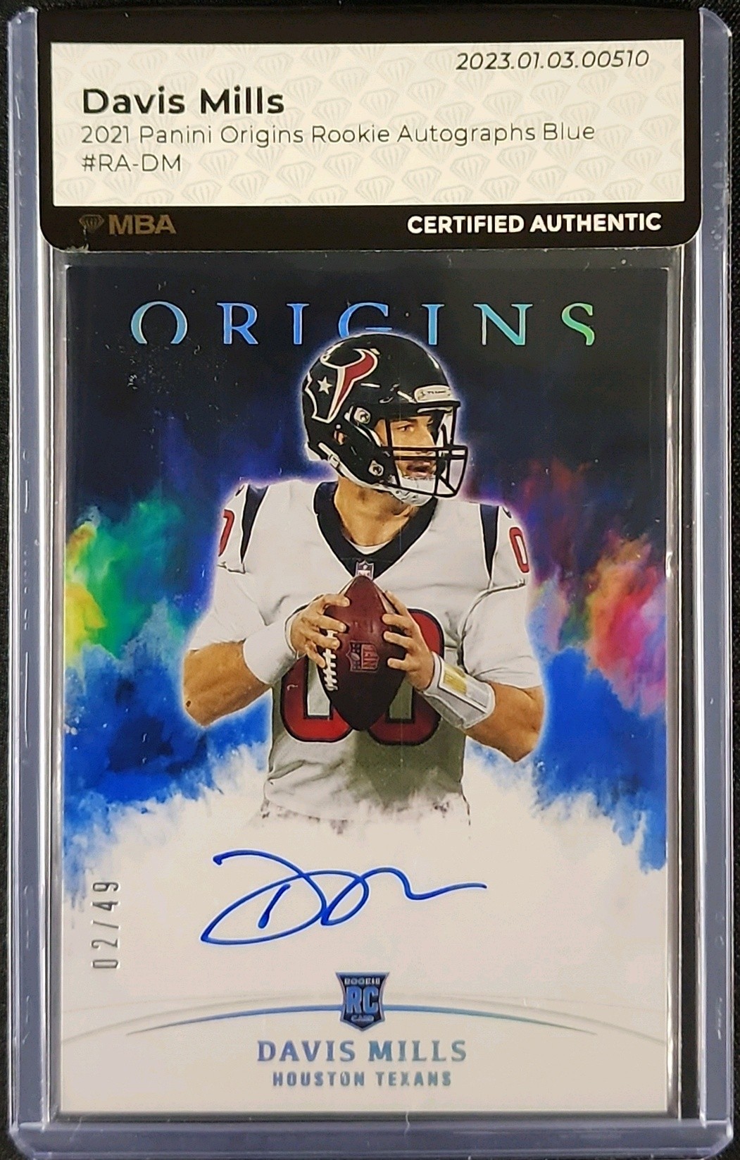 2021 Panini Origins Autographs Blue Davis Mills ROOKIE AUTO /49 #RA-DM MBA AUTH