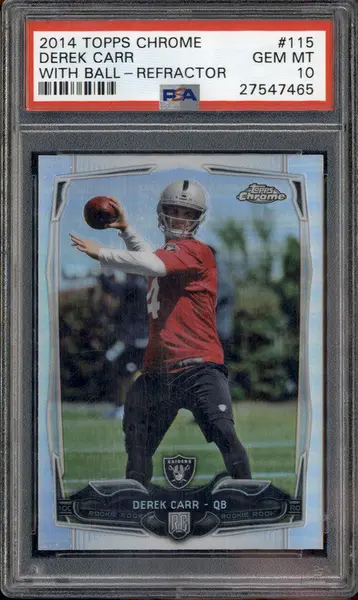 2014 Topps Chrome Refractor #115 Derek Carr With Ball RC Rookie PSA 10