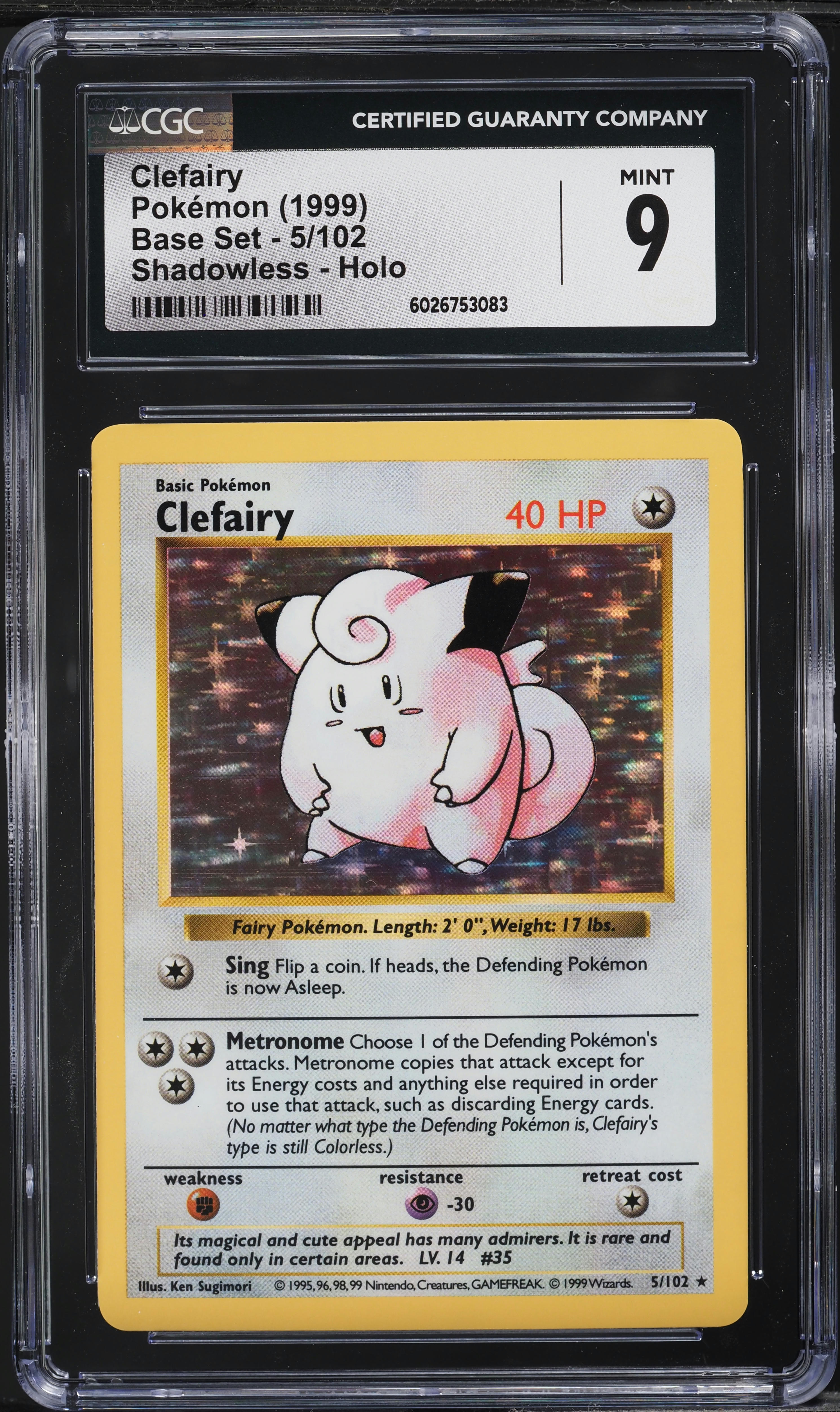 1999 Pokemon Base Set Shadowless Holo Clefairy #5 CGC 9 MINT