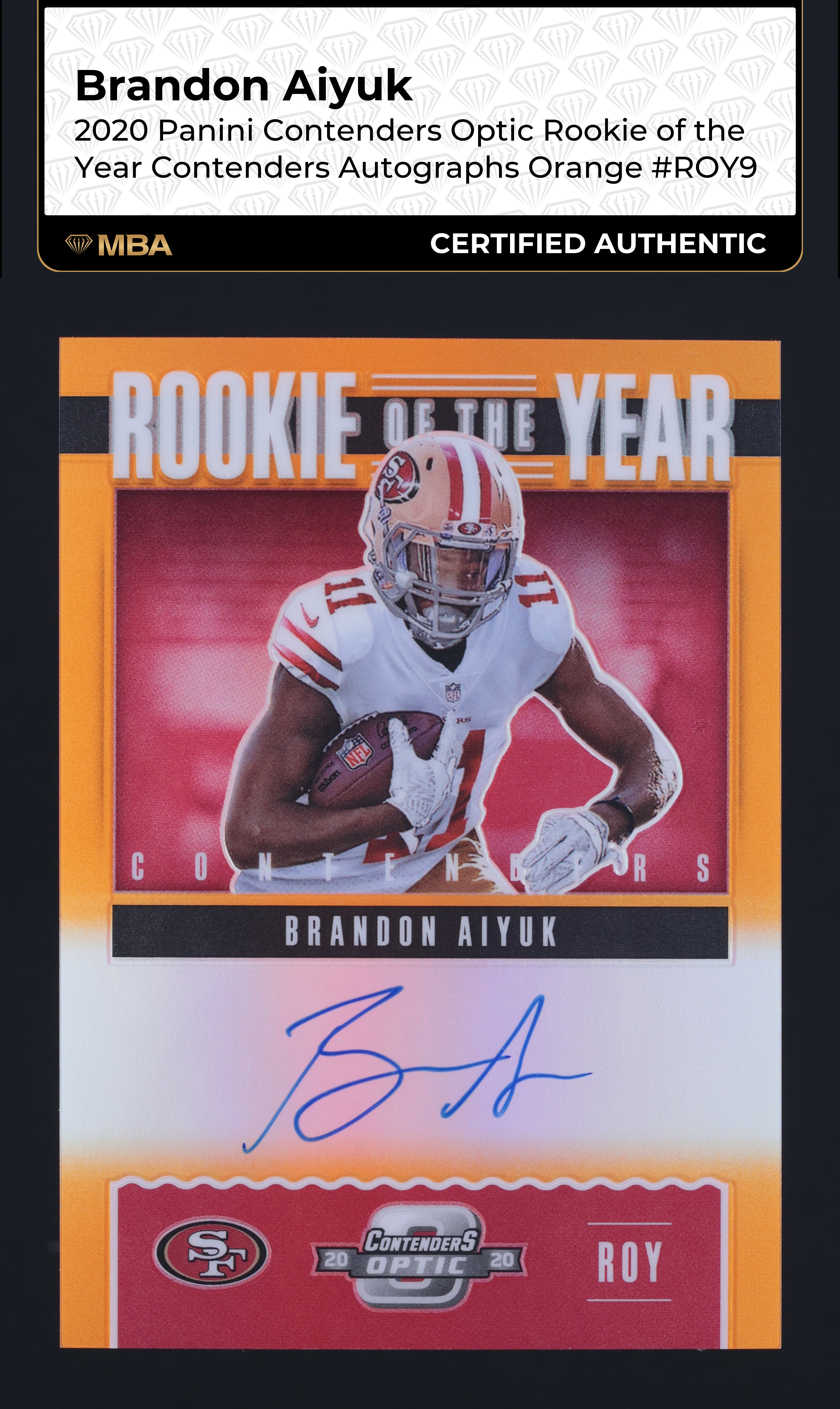 2020 Panini Contenders Optic ROY Orange Brandon Aiyuk ROOKIE AUTO /50 MBA AUTH
