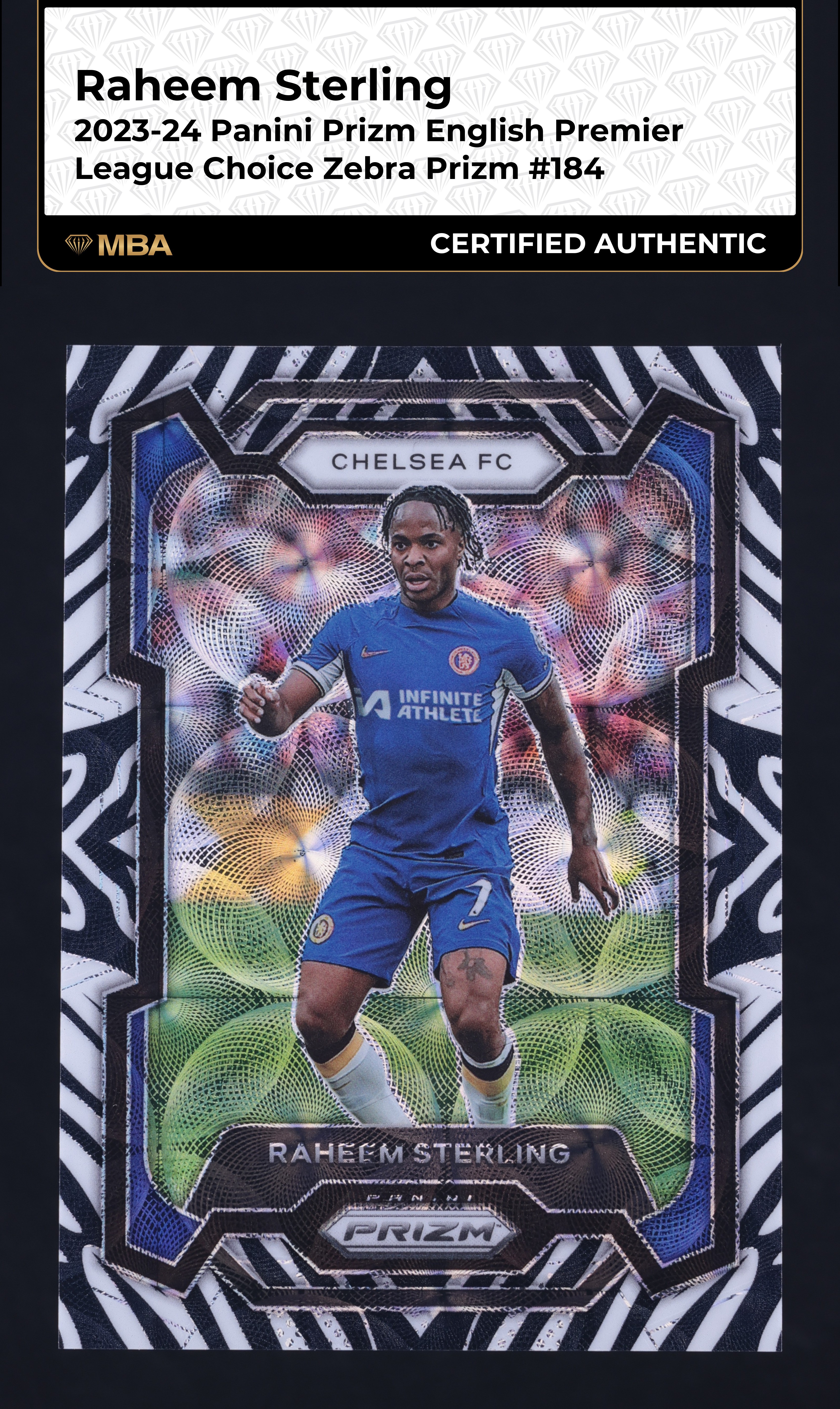 2023 Panini Prizm Premier League Choice Zebra Raheem Sterling /15 #184 MBA AUTH