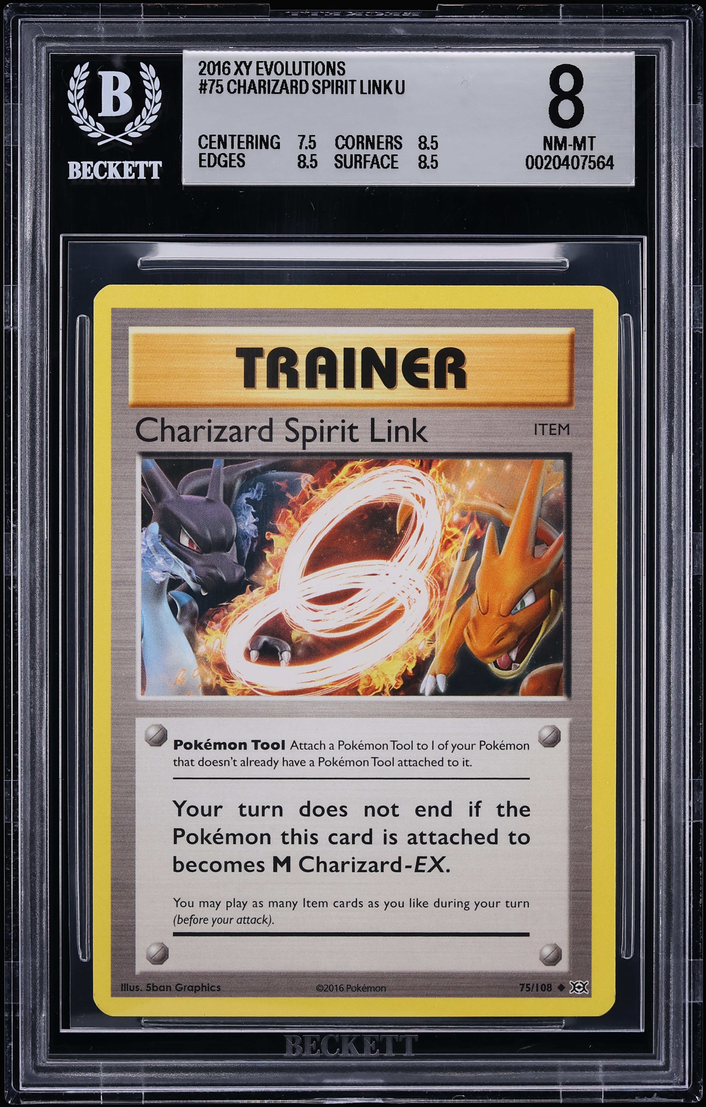 2016 Pokemon XY Evolutions Charizard Spirit Link #75 BGS 8 NM-MT