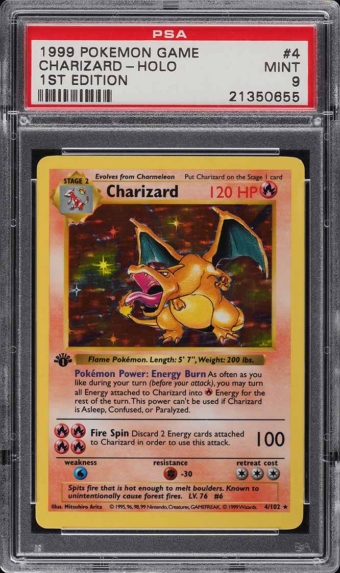 1999 Pokemon Base Set Shadowless 1st Edition Holo Charizard #4 PSA 9 MINT