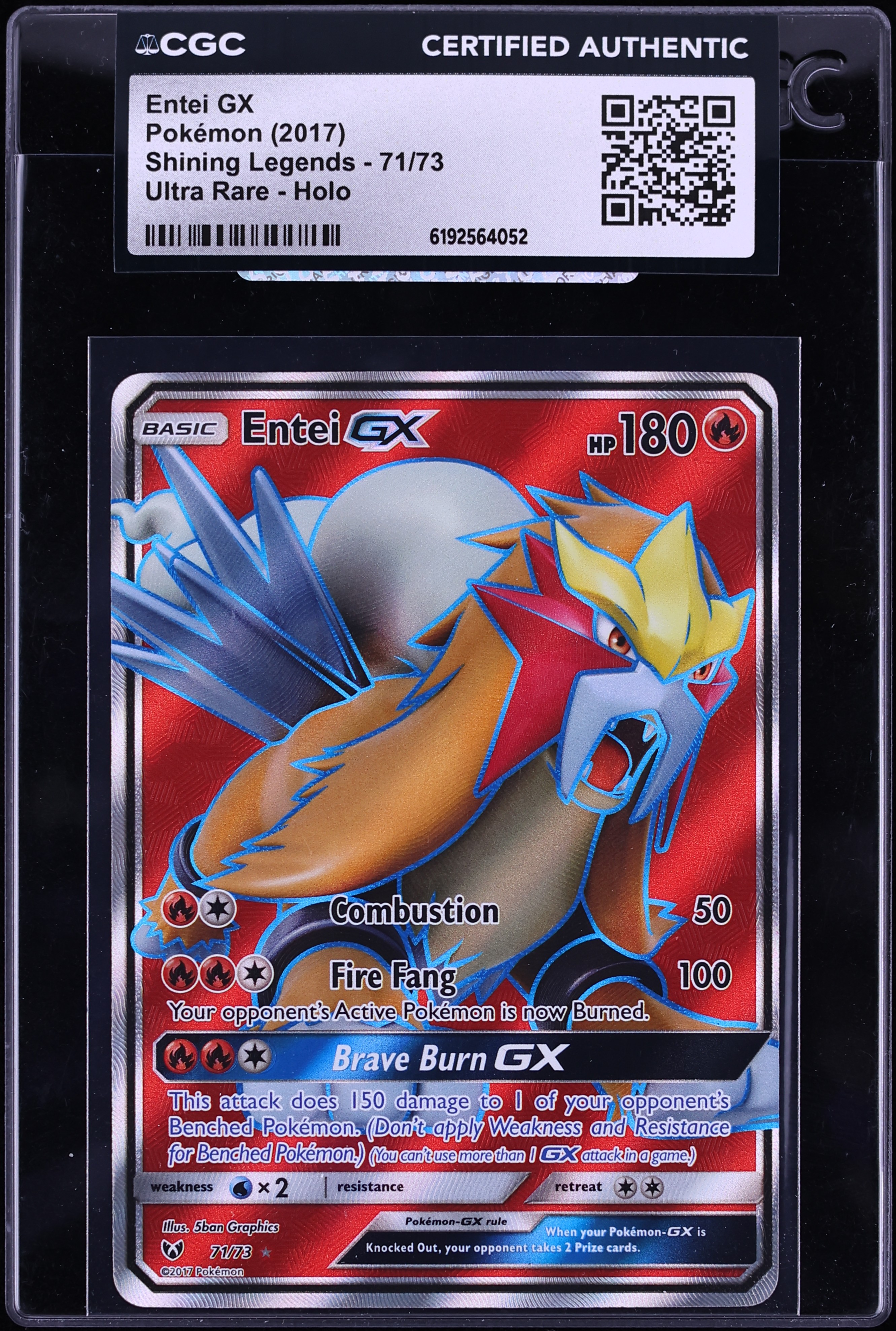 2017 Pokemon Sun & Moon Shining Legends Full Art Entei Gx #71 CGC AUTH