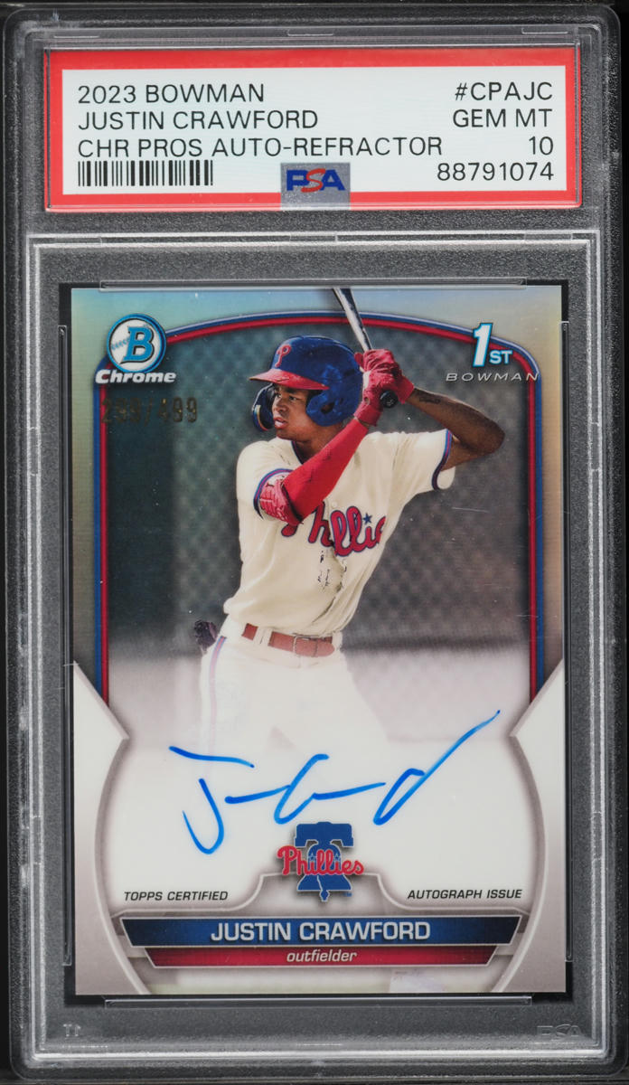 2023 Bowman Chrome Refractor Justin Crawford PROSPECT AUTO /499 #CPA-JC PSA 10 GEM MINT